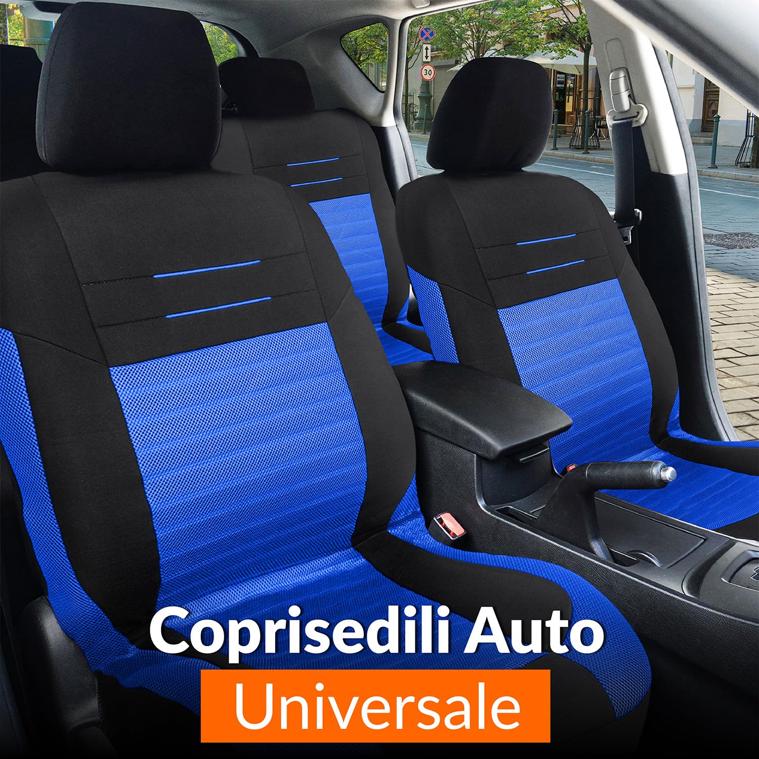 Coprisedili Per Citroën C1 - Set Completo Anteriore/posteriore, Made In Italy, Nero/blu - Foto 3