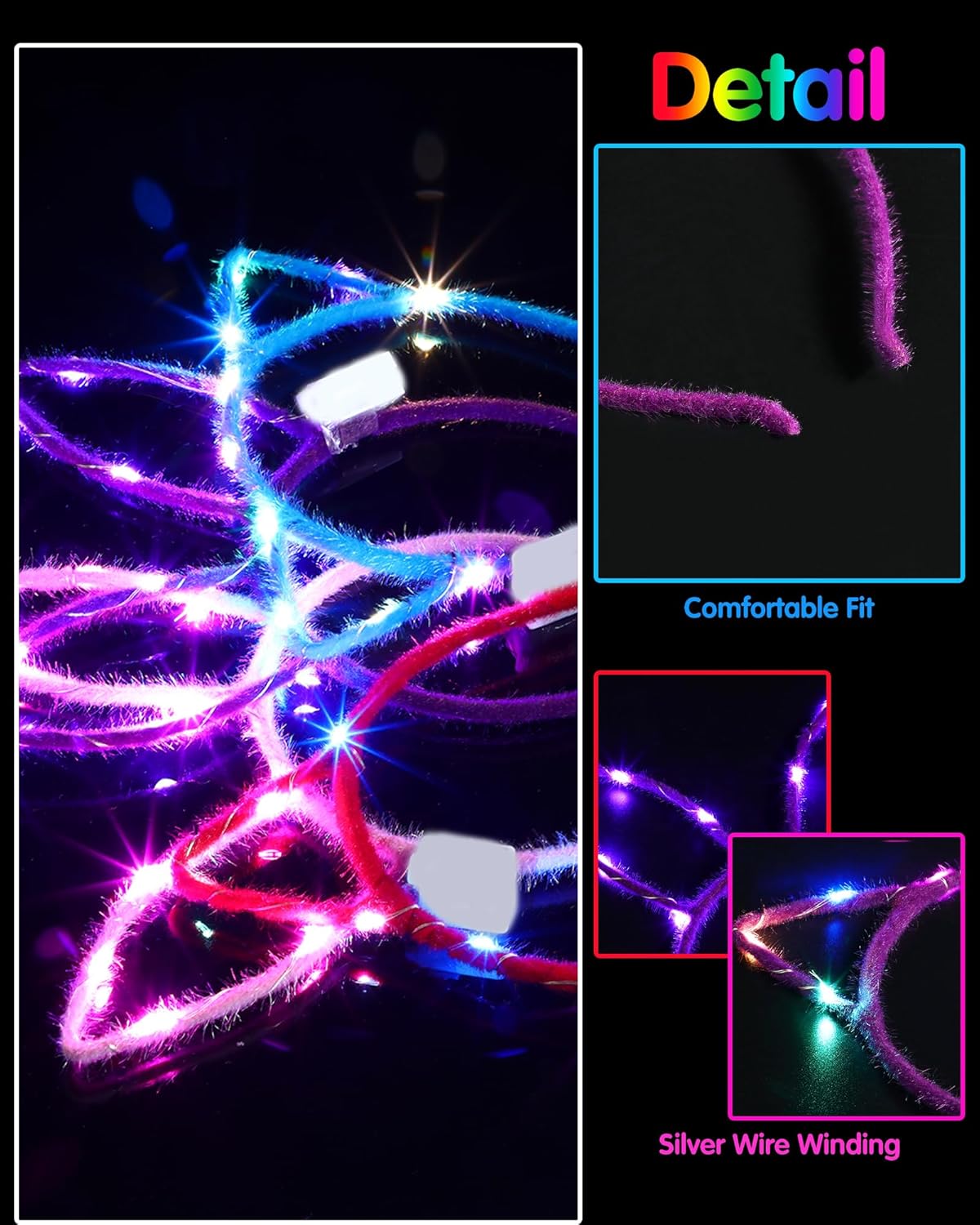 Honoson Light Up Glasses LED Cats Headband Rabbit Headband for Adults Party Favor Packs