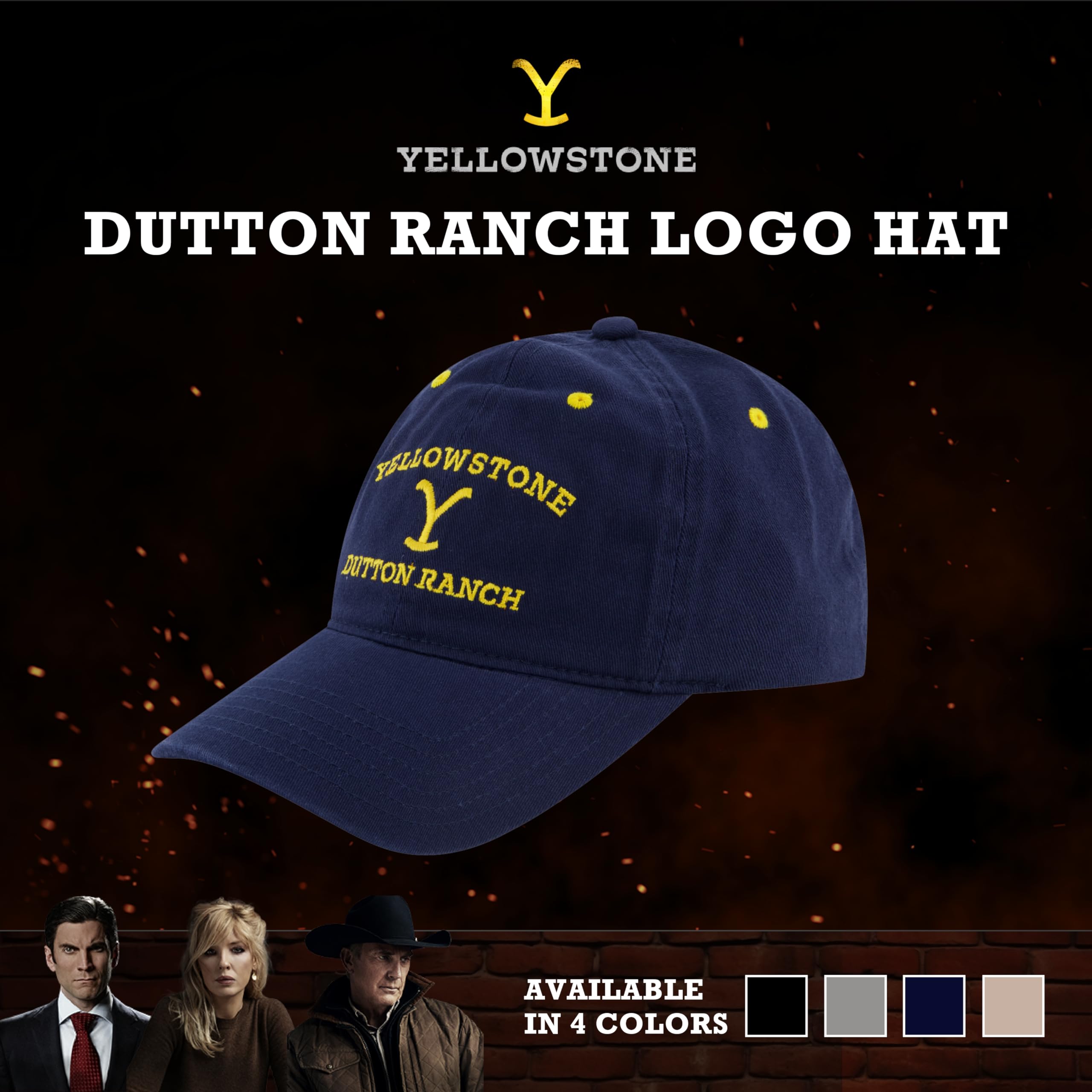 Concept One Yellowstone Dad Hat Dutton Ranch, regulowana czapka bejsbolowa z zakrzywionym rondem, niebieski morski, Rozmiar uniwersalny