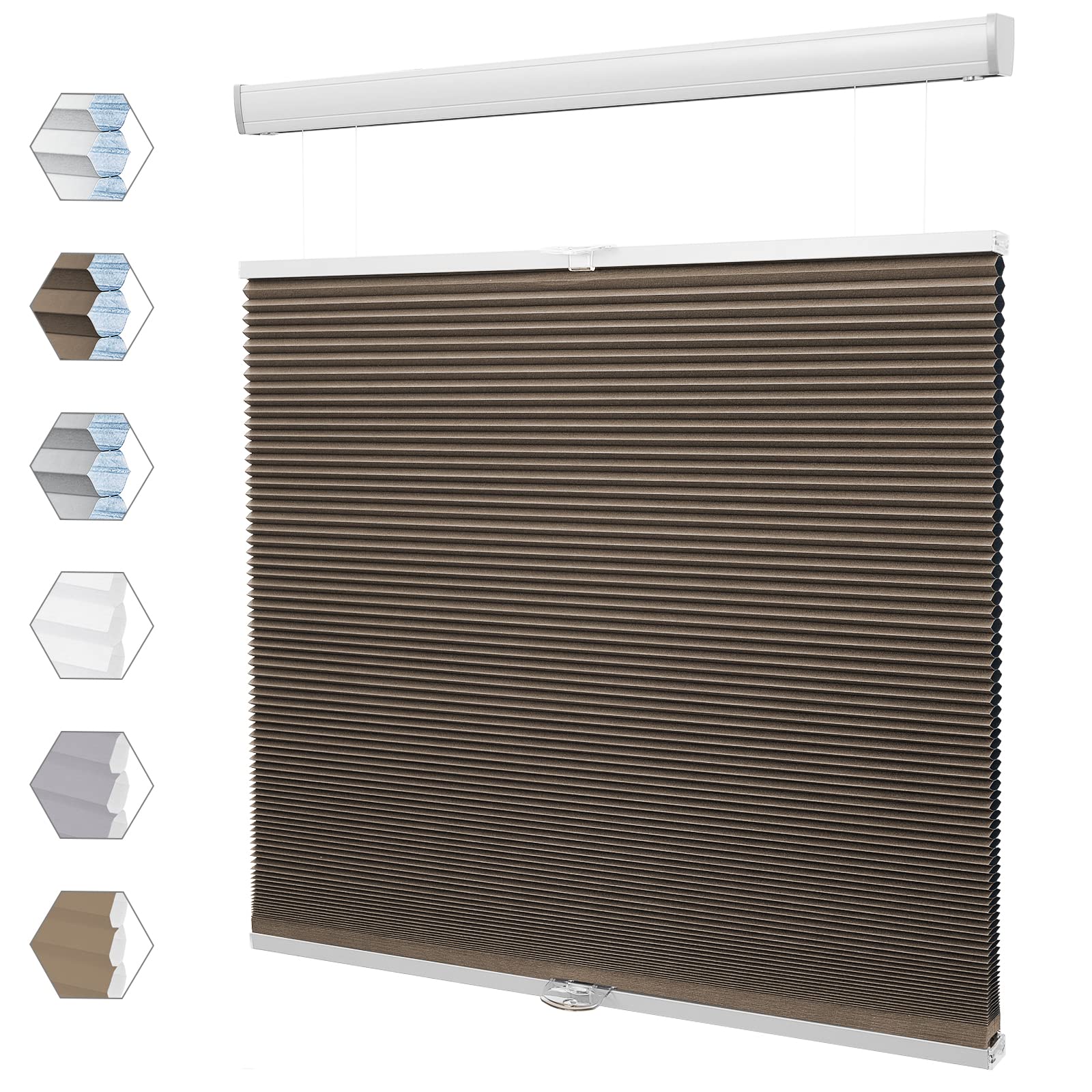 Moonice Top Down Bottom Up Honeycomb Blinds Blackout Cordless Cellular Pleated Shades Themal Insulation for Bedroom Easy Fit Opaque Privacy Window Shades for Home Office Brown, 60cm W x 150cm H
