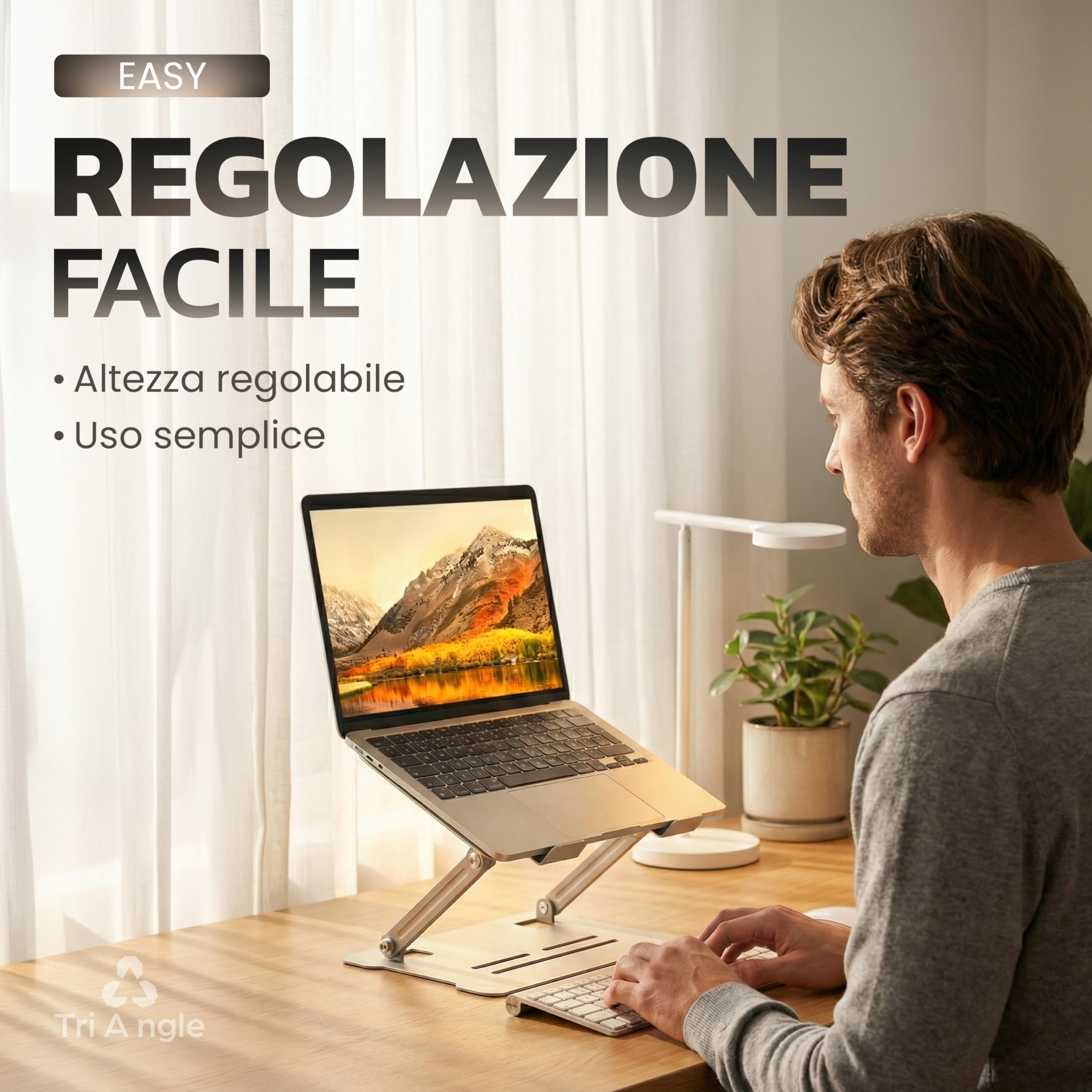 Generico Supporto Pc Portatile Regolabile 90–180° In Acciaio Al Carbonio E Abs – Compatibile Fino A 15,6" – 25×21,5 Cm
