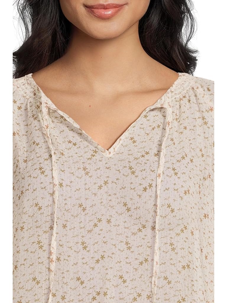 Bone Vince Camuto Tie Neck Shirring Long Sleeve