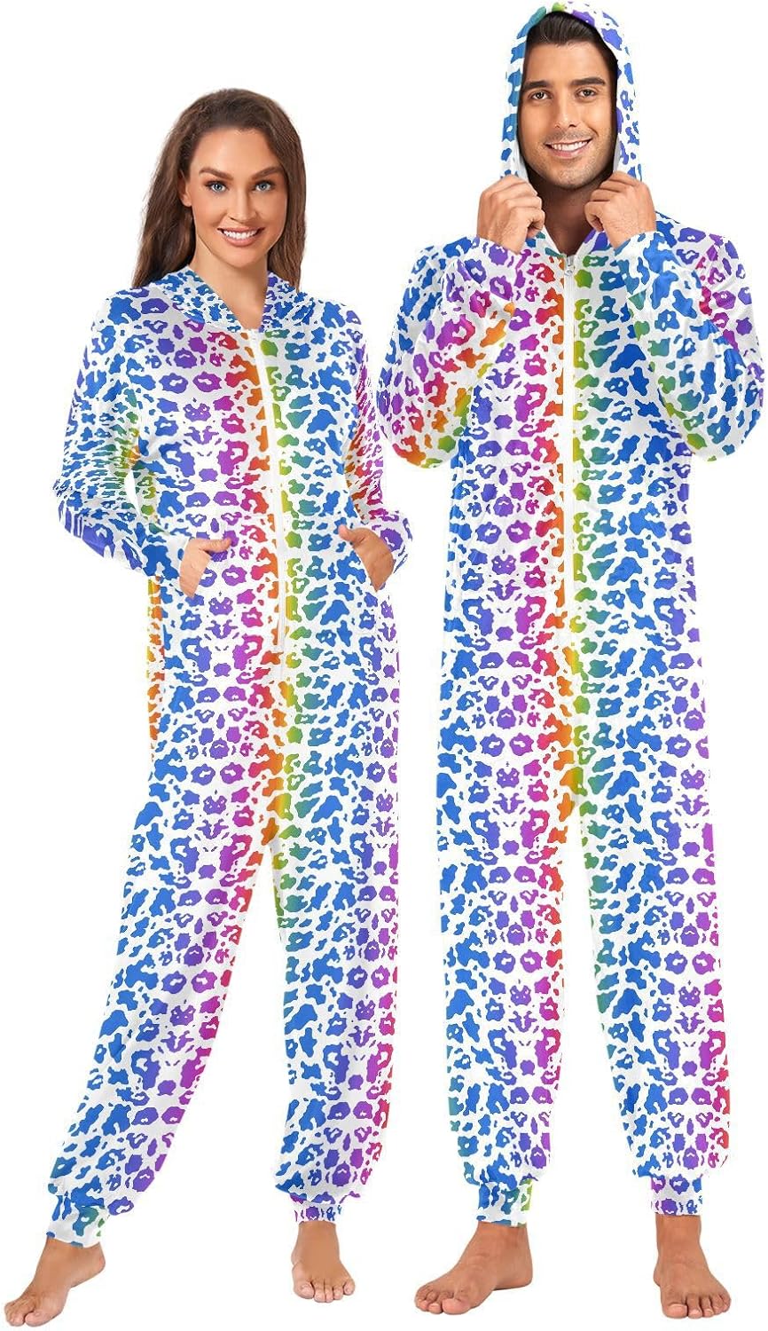 ALAZA Dalmatian Dog Spots Animal Adult Onesie Pajamas Set for Men Women Hooded Costume One-Piece Sleepwear Jumpsuit