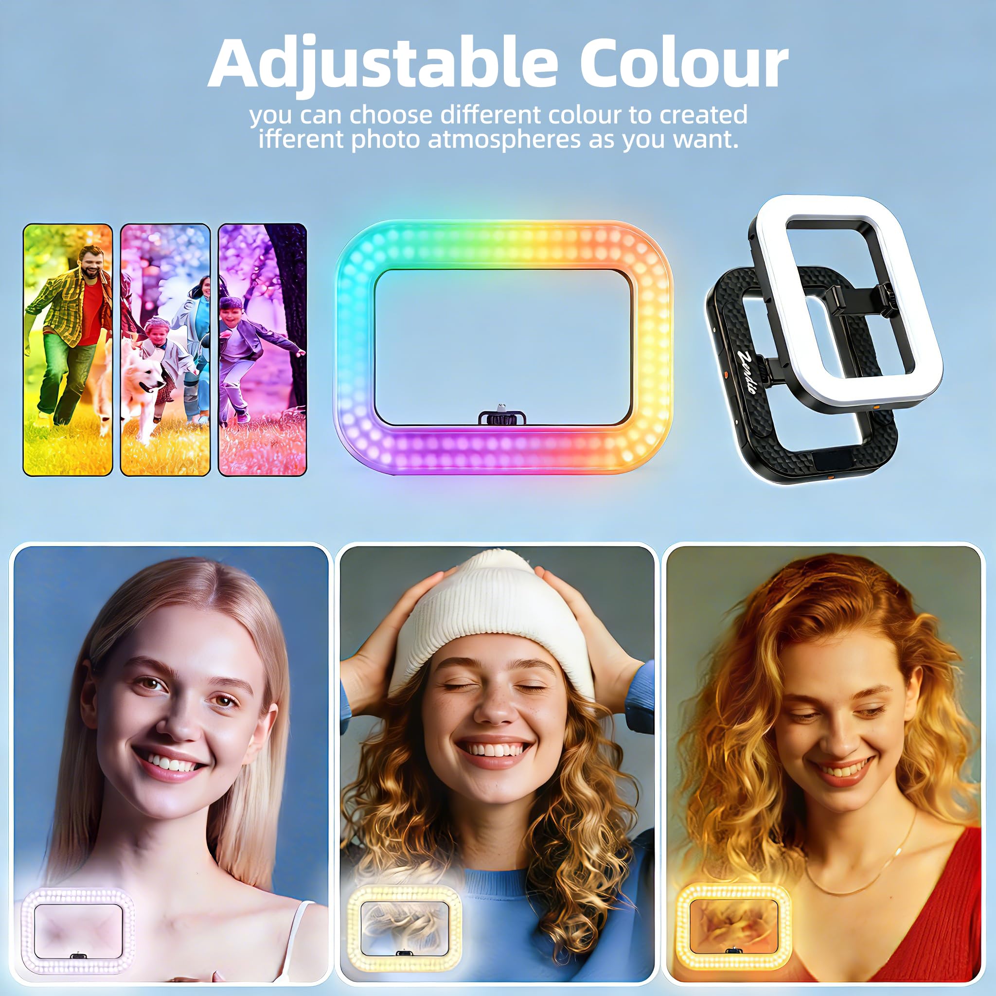 Zeaido Aro de Luz RGB de Mano para Selfies, Luz de Relleno de Video con Brillo Regulable, Temperatura de Color y 3 Modos de Iluminación, para Vlogging, TikTok, Transmisiones en Vivo, Maquillaje y más