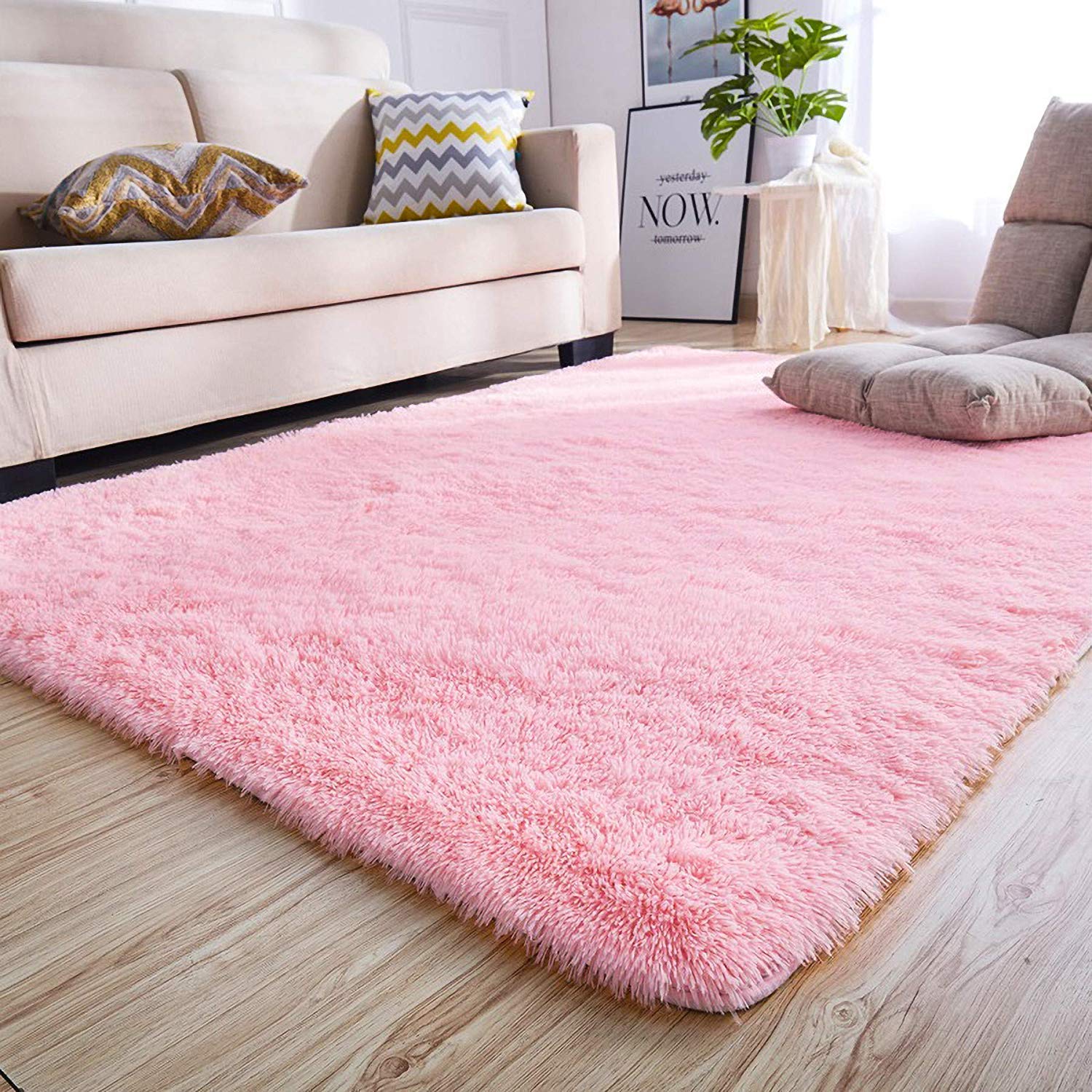HOUSINE Home Décor Carpets Handwoven Plain shag Collection Super Soft Microfiber Rugs with 2 inch Pile Height, Multi Use Living Room, Drawing, Area Rug (Baby Pink, 5 x 8 feet)