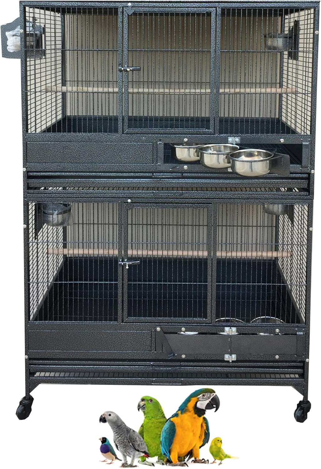 Extra Large Heavy Duty Single Stackers Breeding Breeder Parrot Amazon African Grey Aviary Bird Flight Cage Side Doors with Rolling Wheels 36" L x 24" W x 30" H