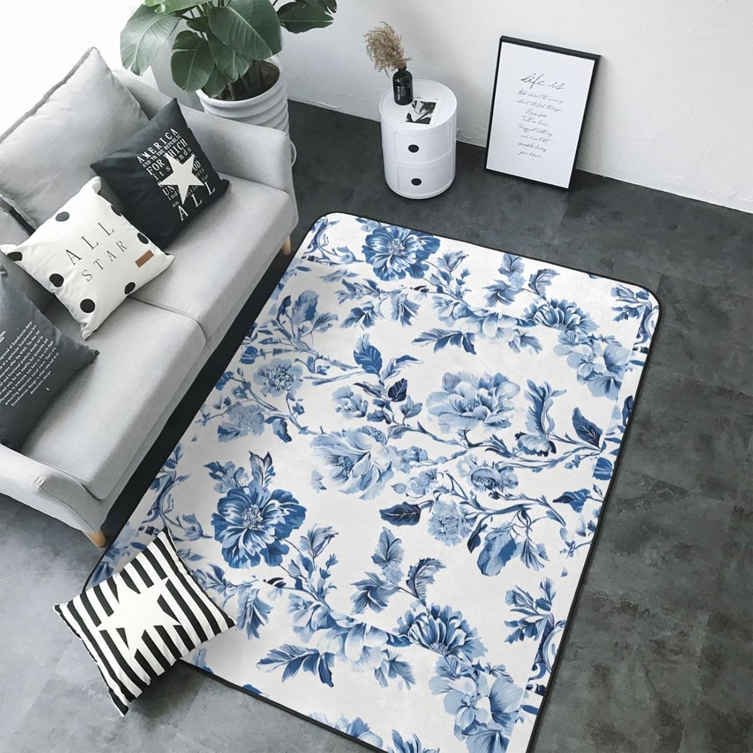Flannel Non-Slip (Flower Herbs and Herbaceous Plants) Rug Pad 80×50in Soft Washable Protective for Hardwood Floors Bedroom Bathroom Living Room