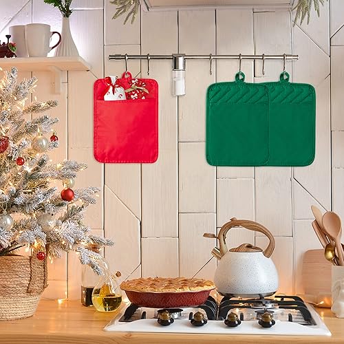 Vista 18 de R HORSE Juego de 6 soportes para ollas con bolsillo para cocina, juego de soportes negros de algodón resistente al calor, posavasos de tela de rizo