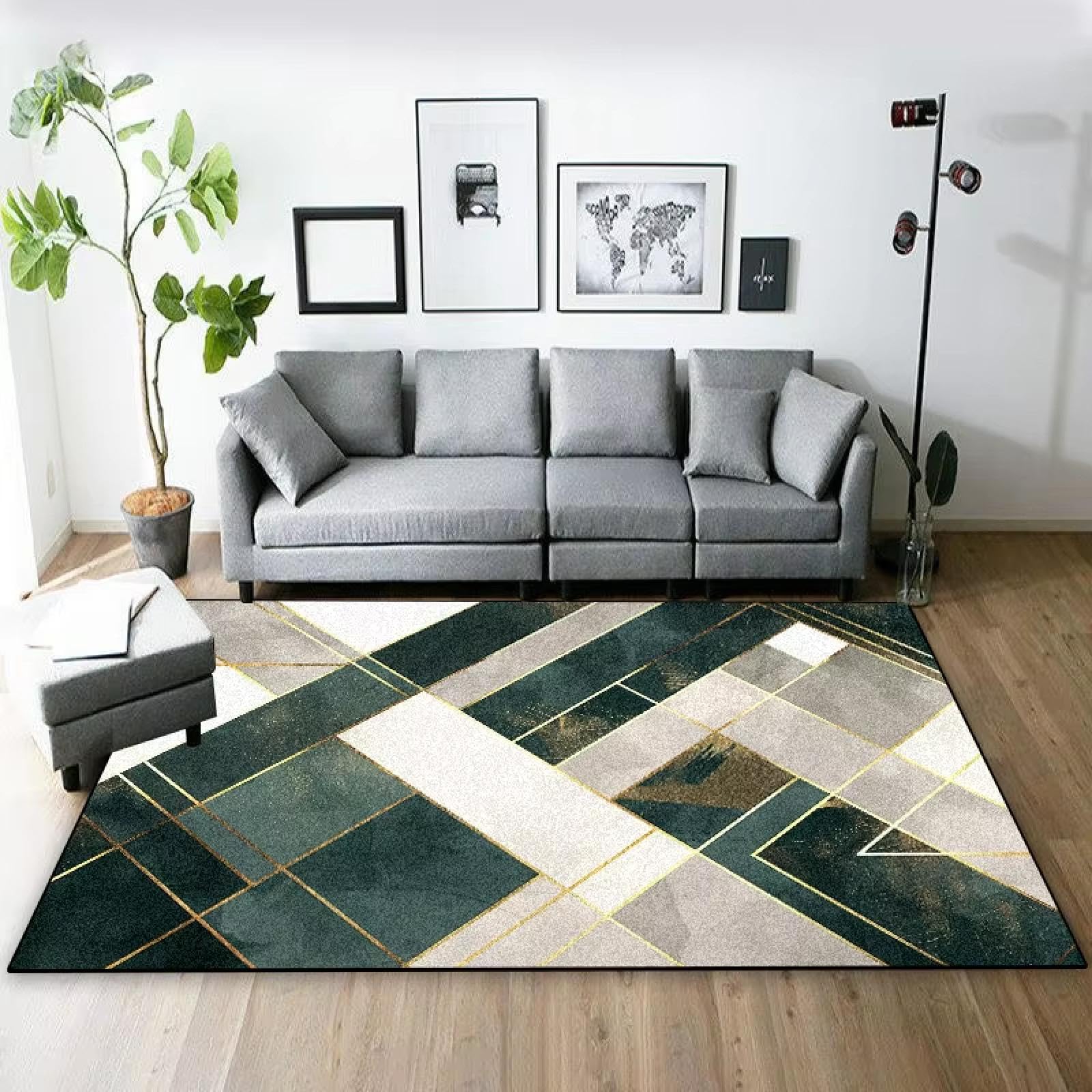 Tapis extérieur 120x160cm géométrique moderne vert gris de salon