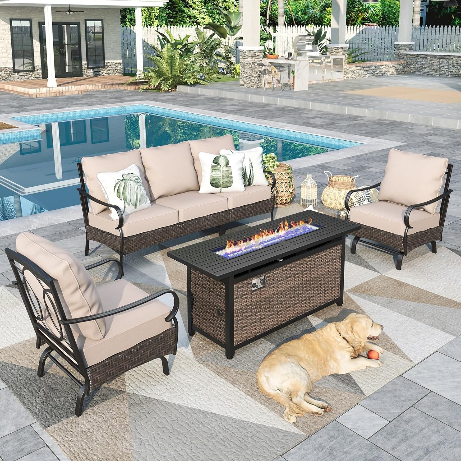 Amazon.com: Sophia & William Oversized Patio Furniture Set with Fire ...