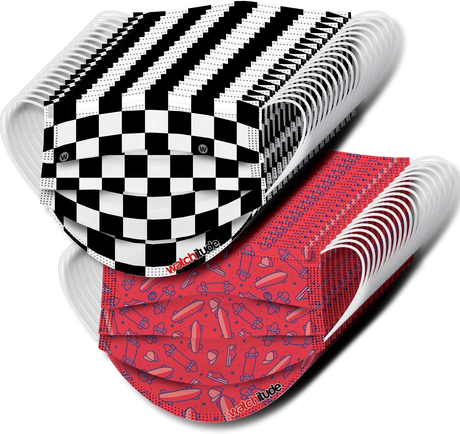 watchitude Kids Disposable Safety Masks, 36-Pack, 18X Skater, 18X Checkers