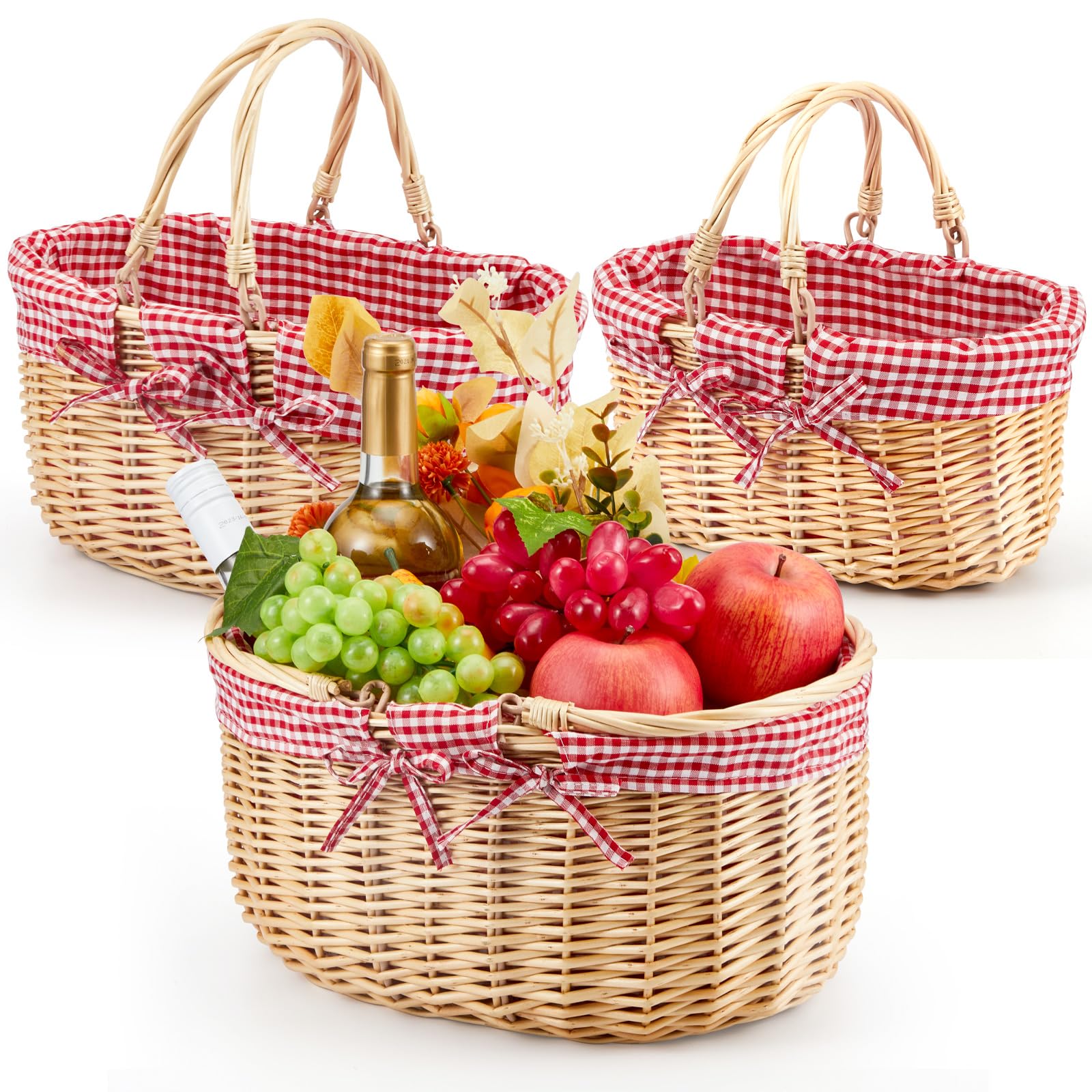 Sintuff3 Pcs Wicker Picnic Basket with Handles Easter Egg Basket Harvest Basket 3 Sizes Hand Woven Natural Willow Picnic Hamper for Easter Eggs Candy Flower Storage Wedding Gifts Decoration