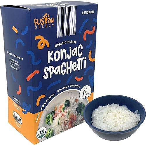 Fusion Select Paquetes de fideos orgánicos Konjac - Sustituto a base de plantas Shirataki - Pasta de dieta saludable - Rico en fibra - Vegano keto