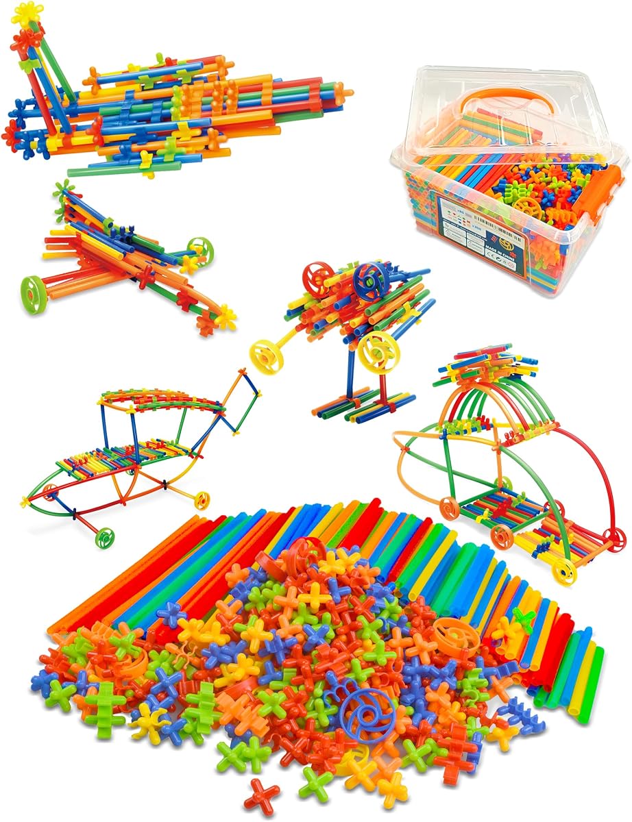 600 piezas de juguetes de construcción STEM, juguetes de construcción de paja, juegos de construcción de ingeniería de grado superior para niños, desarrolla habilidades motoras y pensamiento lógico, juguete educativo divertido, ideal para regalo