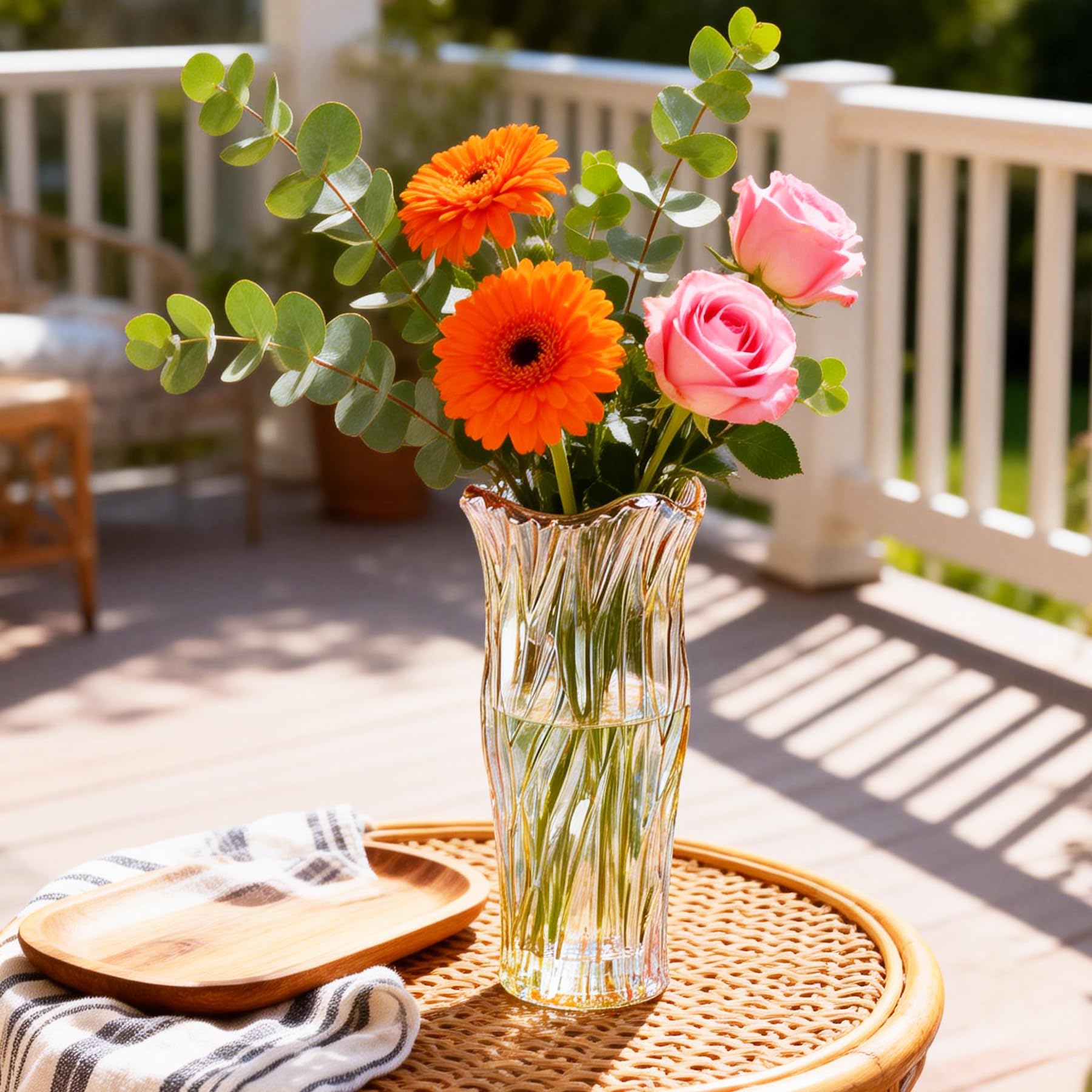 Glass Vase for Flowers, Gold Amber Clear Glass Vases for Centerpieces, Crystal Vase for Home Table Flower Decor 9.1 inches Tall