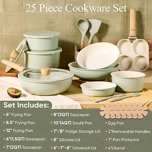 Miniatura 2 de CAROTE Juego de 25 piezas de ollas y sartenes antiadherentes, juegos de utensilios de cocina, juego de cocina, apto para