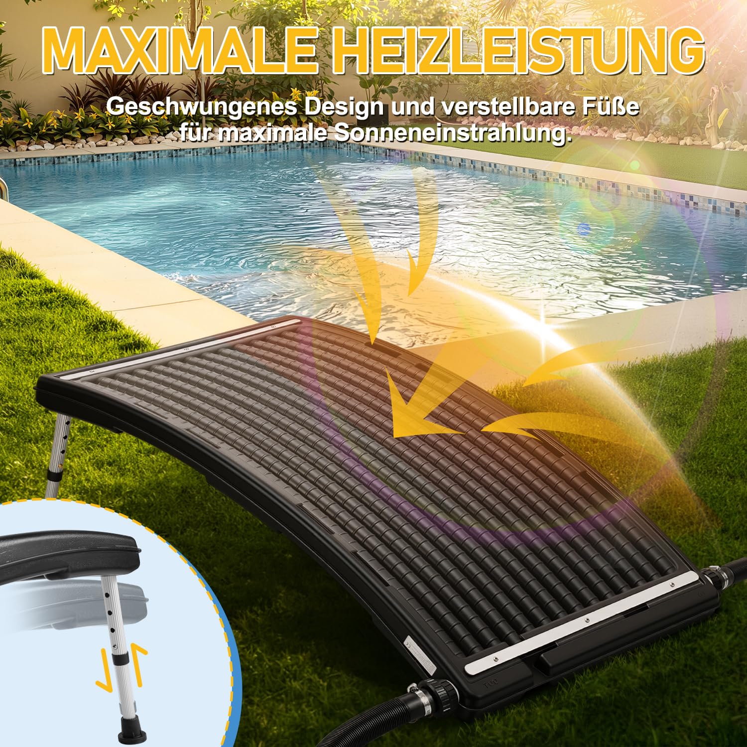 𝐈𝐒𝐎𝐈𝐒𝐋 Solar Poolheizung, Upgrade Solarkollektor 110 x 65 x 35cm Höhenverstellbar,Solarheizung Pool für Pools bis 10000 L/H,32/38mm Anschluss,Poolheizung Erweiterbar