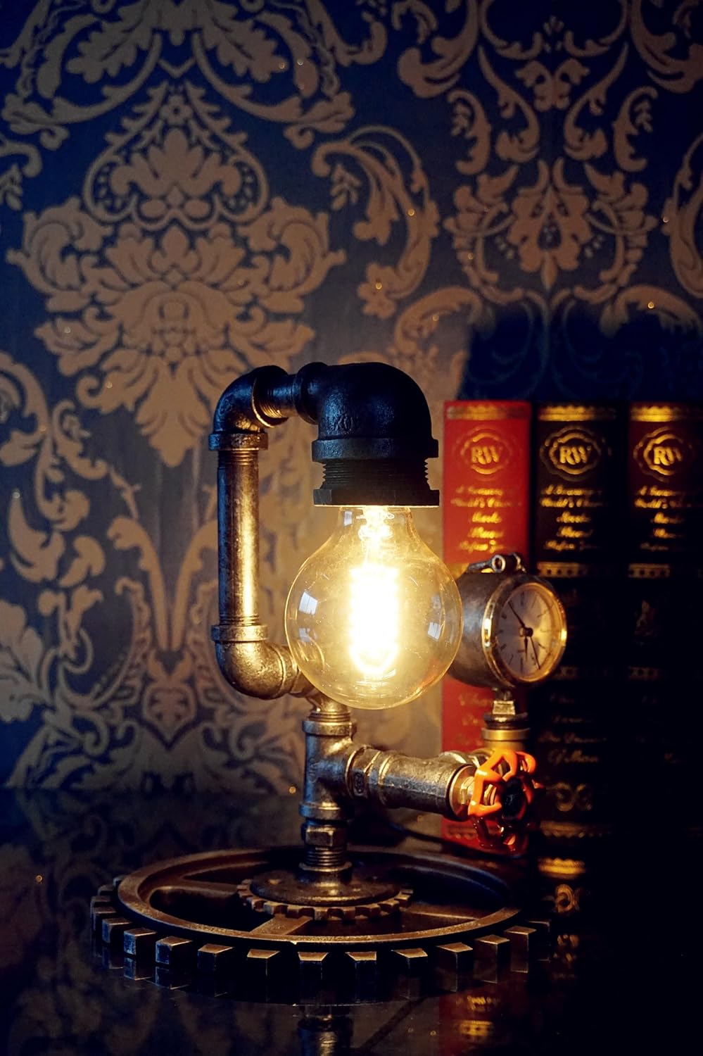 Loft Style Vintage Metal Dimmable Table Lamp with Wood Base, Sam, Steampunk Industrial, Night Light, Desk Light, QTF-SJ01