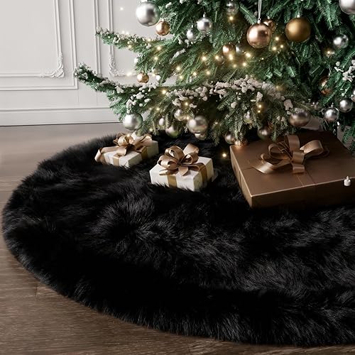 iMucci - Faldón de pelo de lana sintética para árbol de Navidad pequeño, 48 pulgadas, color negro, para decoración de fiestas