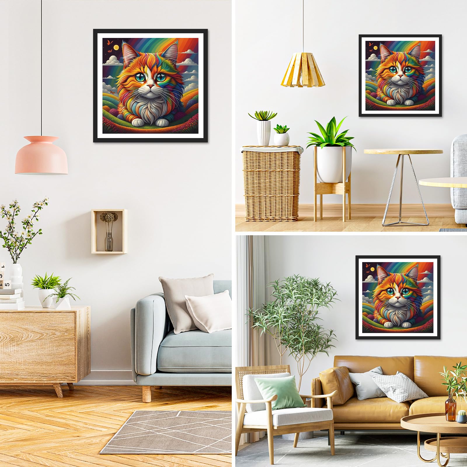 EOBROMD Kit Diamond Painting 5D – Gatto Su Altopiano, 30x30cm, Completo Di Tela E Strass, Fai Da Te Per Adulti E Bambini