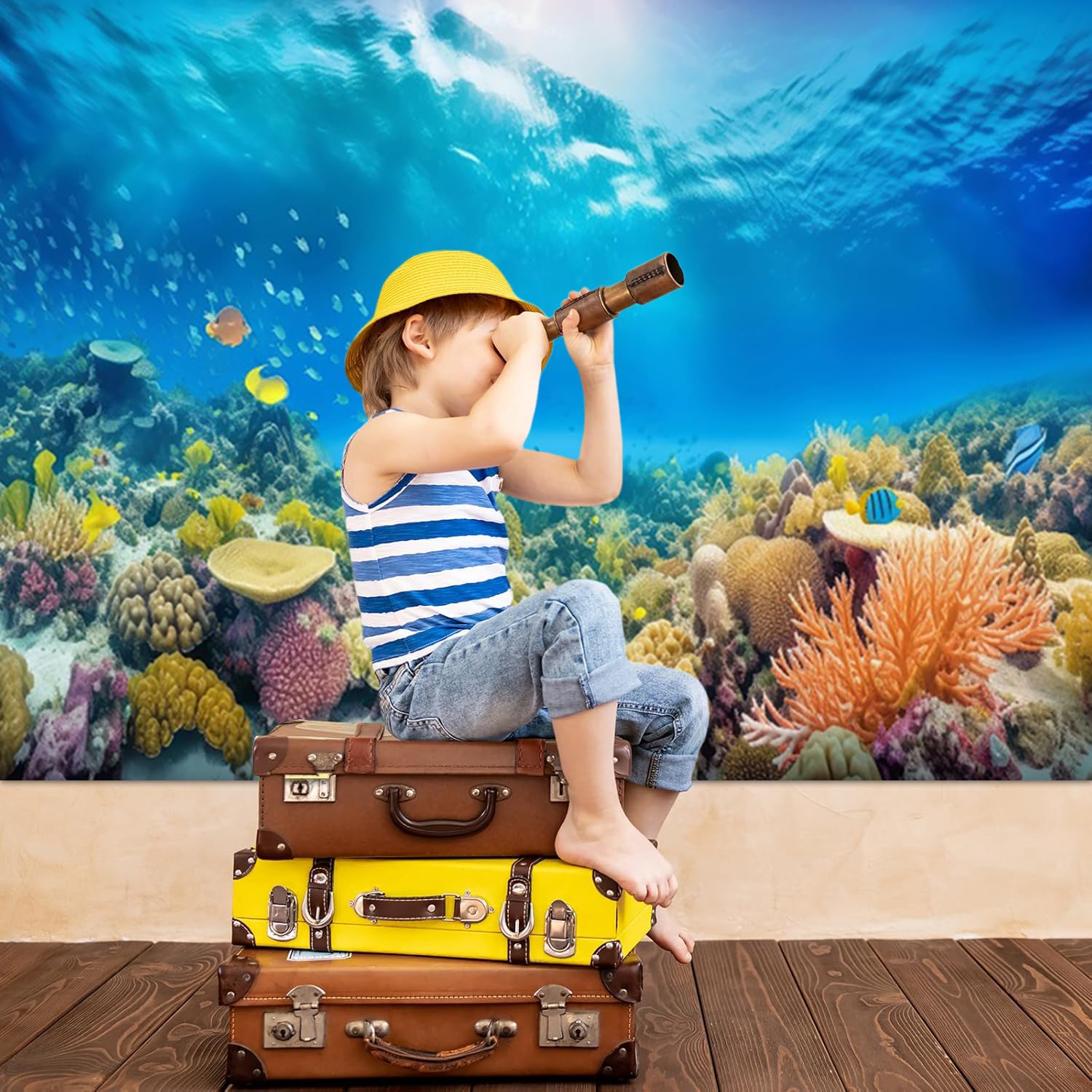3x2m Sfondo sotto il mare mondo subacqueo pesci tropicali corallo luce del sole fondale fotografico Baby Shower bambini compleanno decorazioni festa Banner Photo Booth Props