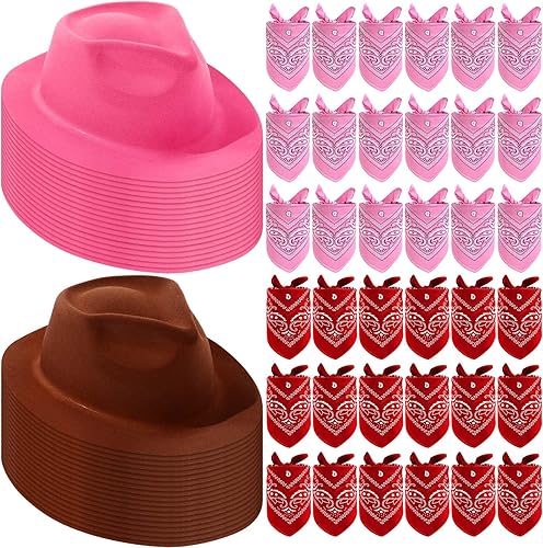 Miniatura 8 de Paquete de 72 sombreros de vaquero y bandana, incluye 36 sombreros de vaquero para niños, sombrero de fiesta de vaquero de fieltro con 36 bandanas