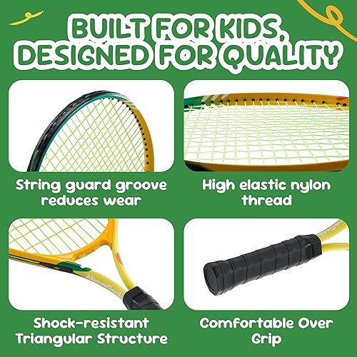 Miniatura 2 de Juego de raquetas de tenis para niños, raqueta de tenis de 21 a 23 pulgadas para niños pequeños, kit de iniciación, 3 bolas, 2 raquetas ligeras con