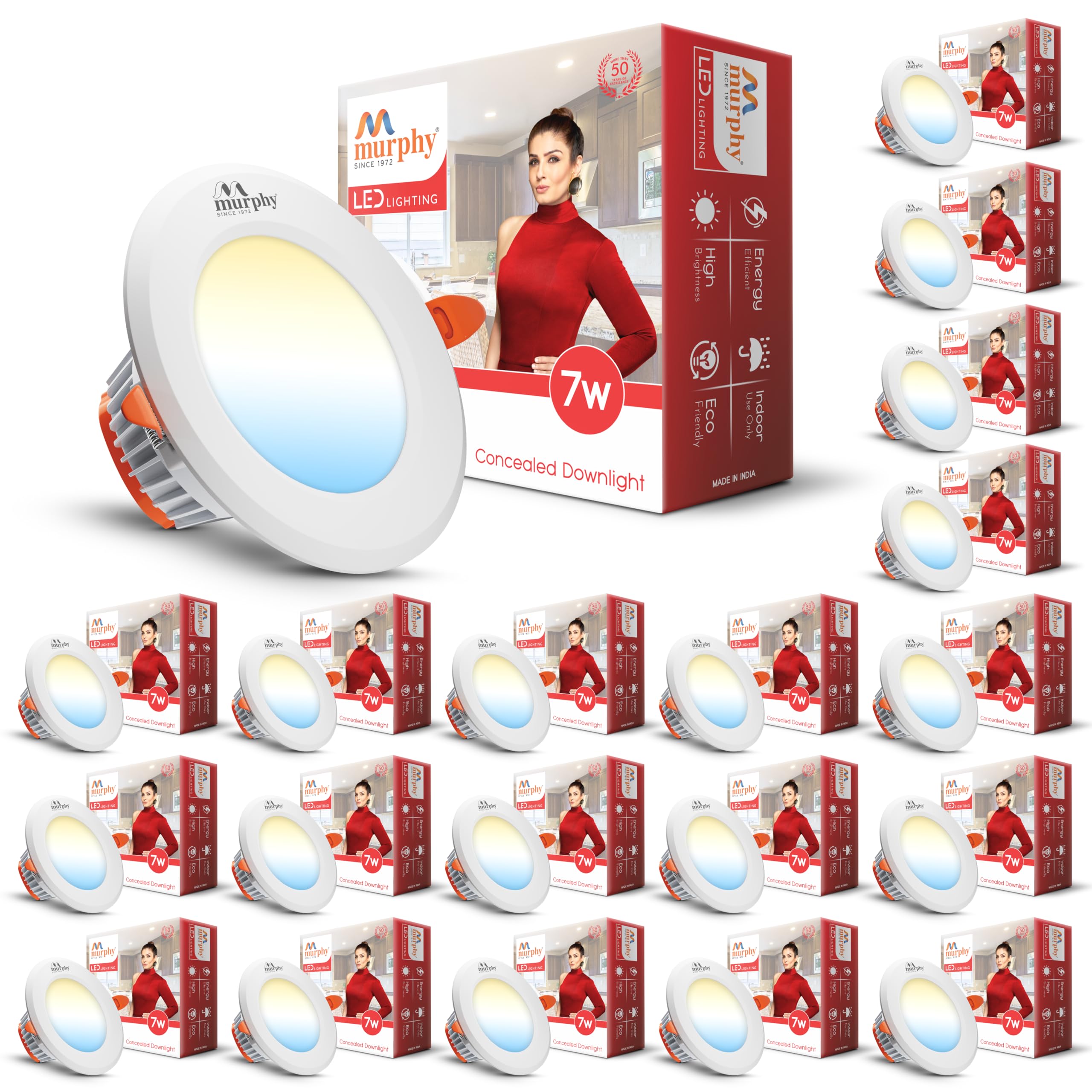 Murphy 7W Comet 3-in-1 Round LED Conceal Panel Light | Color Changing (Cool White/Warm White/Natural White) – Suited for 3-inch Concealed Box – Pack of 20