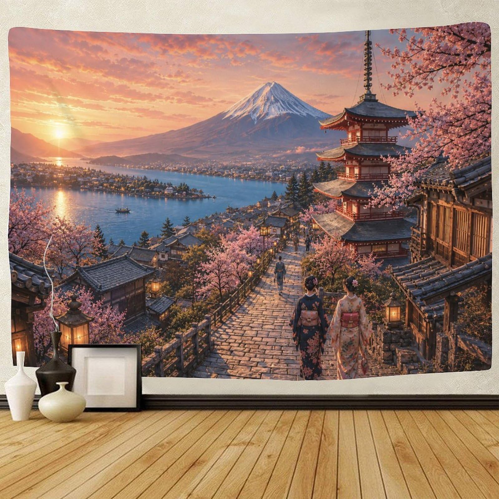 GPMNBCXZK Japanese Mount Fuji Lakeside Wall Art Decor 3D Print Wall Tapestry Tapestries Poster Curtain Bedroom College Dorm 150cmx200cm