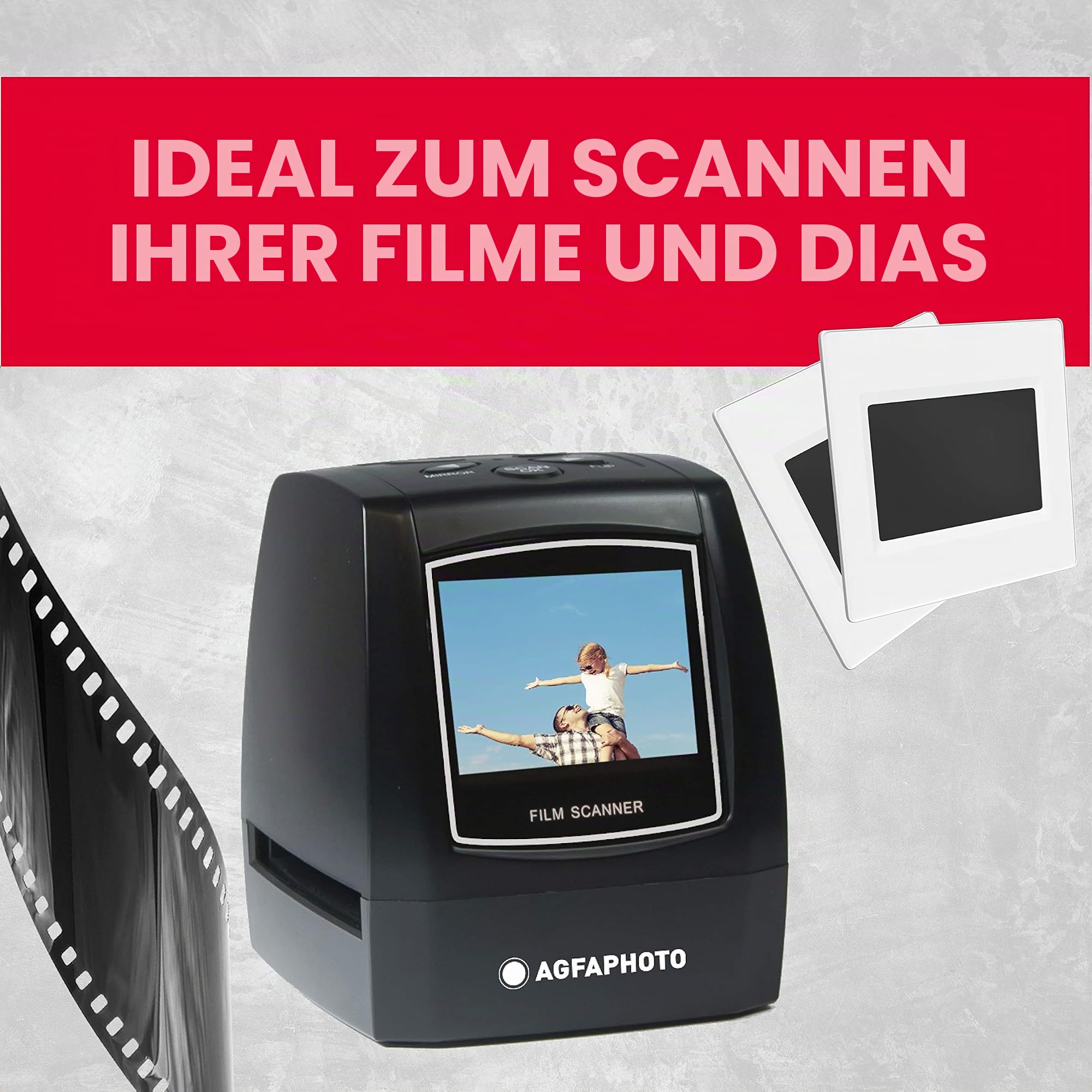 AgfaPhoto – Digitale Filmscanner – Realiview AFS100 – 10 MP, 2,4" LCD-Bildschirm – 35-mm/135-Dias und Negative – Schwarzweiß-Negative – Inklusive Kabel und Halterungen