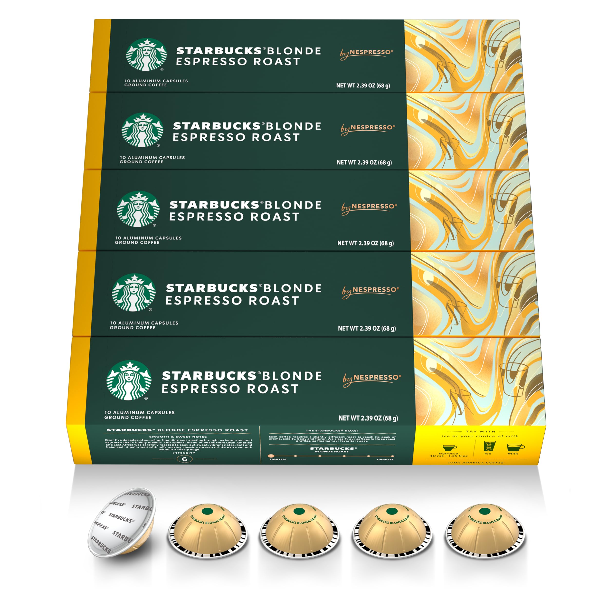 by Nespresso Vertuo, Blonde Roast Espresso, 50-count Espresso Pods, Brews, 1.35 oz.