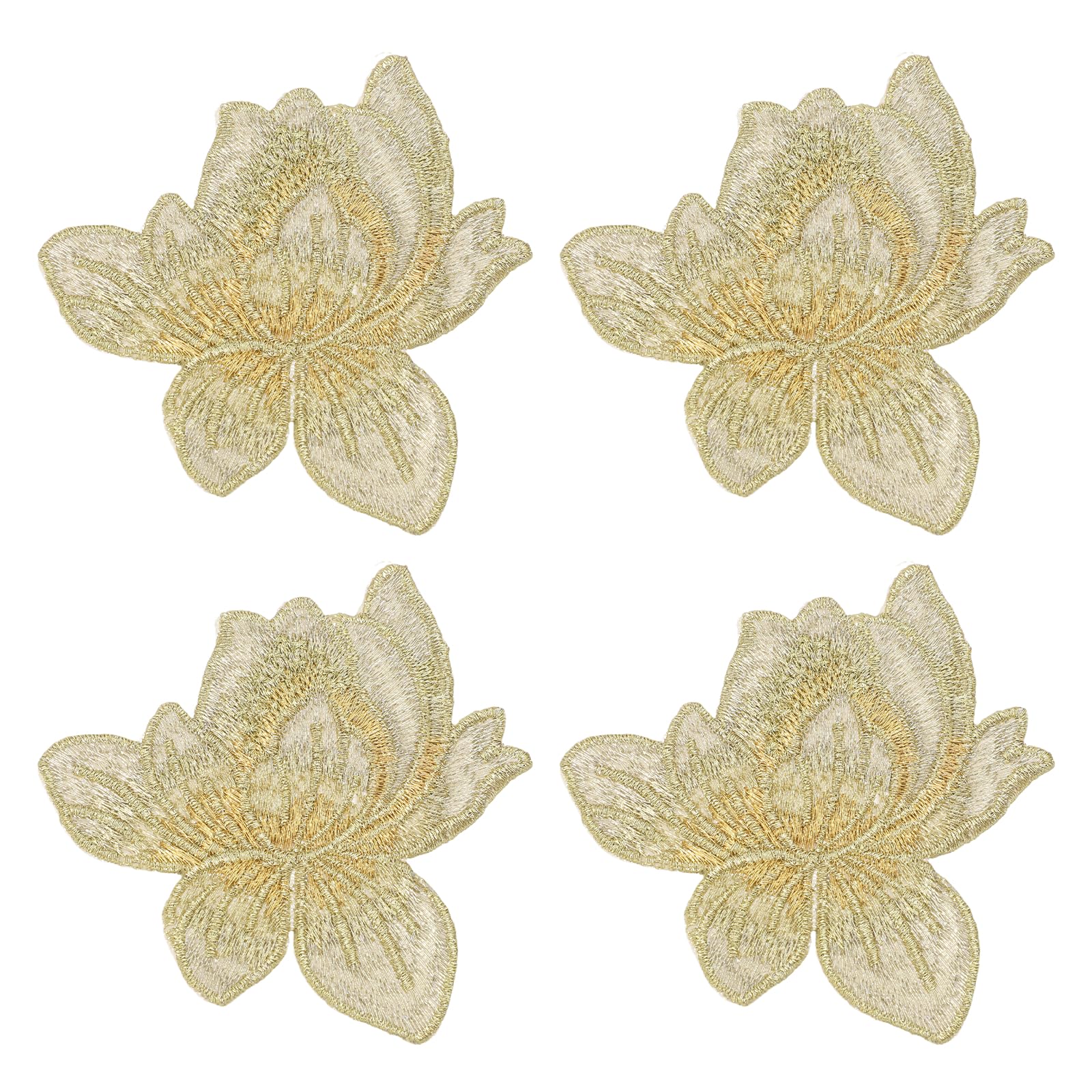 sourcing map Lotus Iron on Patches, 8x8cm Blooming Lotus Embroidered Applique Flower Sew on Badge Patch for Clothing Backpacks Jackets Hats Repairing Decoration, 4pcs, Gold