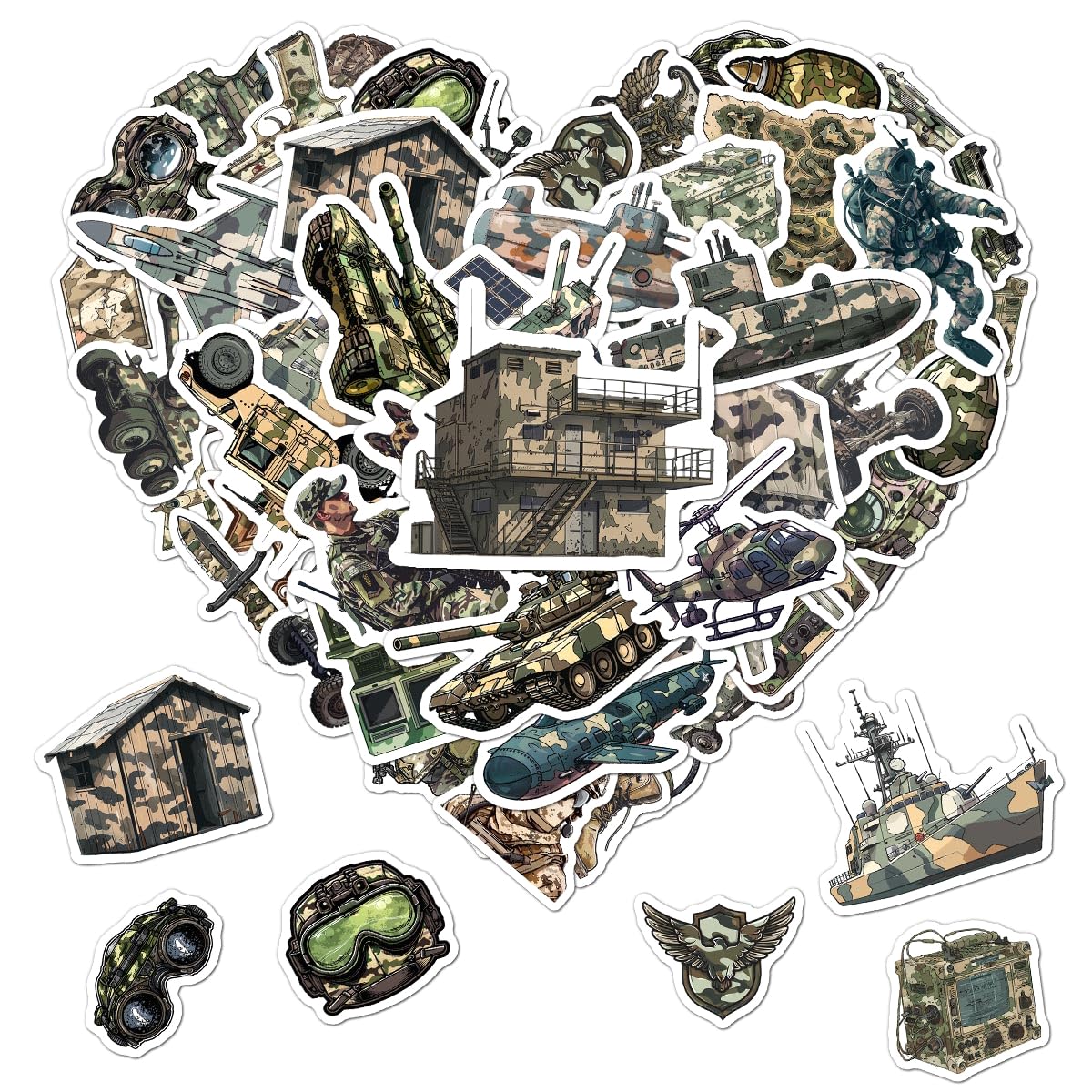 Pack 50 Pcs Vintage Army Military Stickers for Water Bottles Funny Laptop Cups Scrapbooking Luggage Teens Kids Girls Boys Adults Waterproof Aesthetic