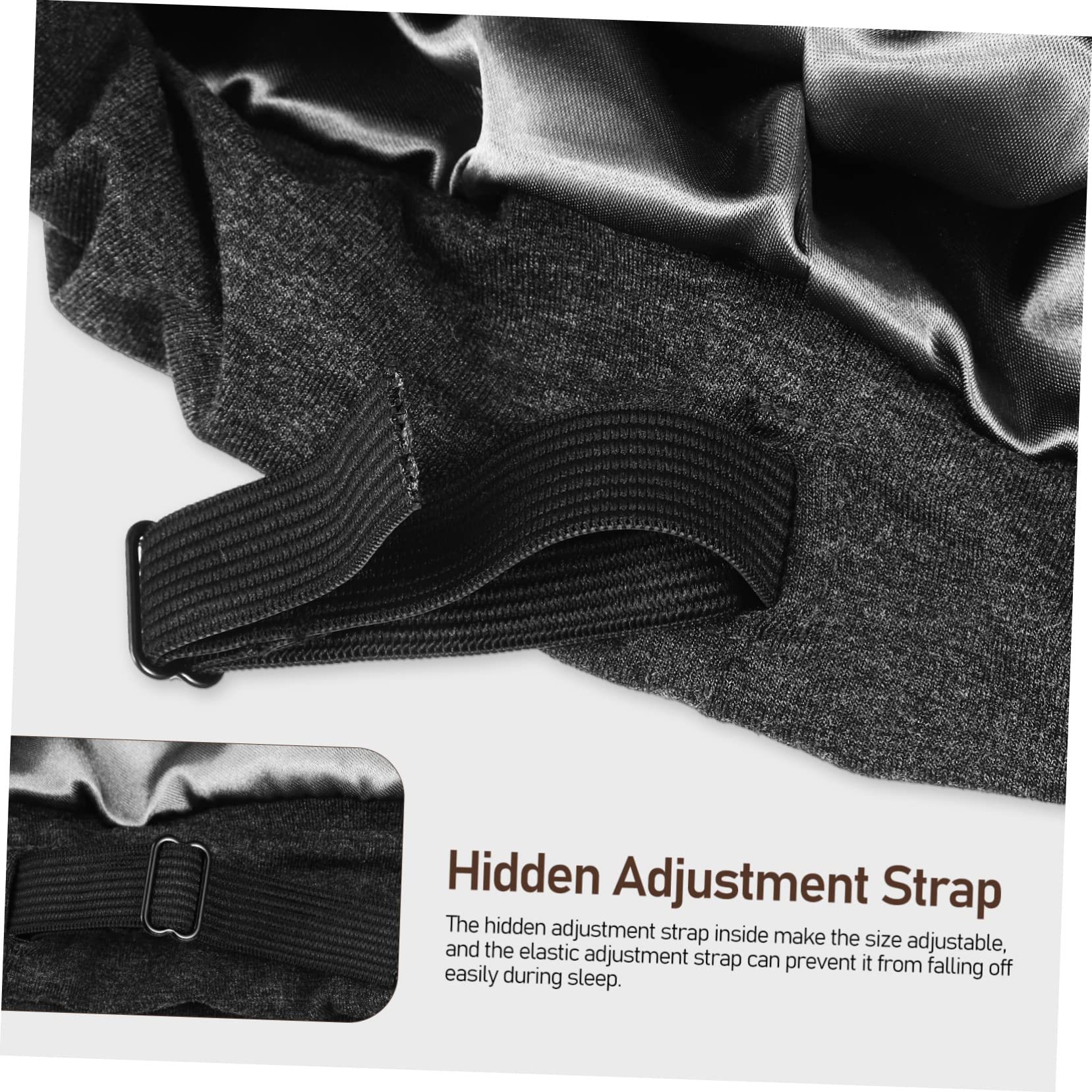 Gorro de Satén Pelo Ajustable 3 Piezas, Tela Satinada | Negro, Gris Oscuro y Caqui, para Dormir y Baño, Sujeción Estable, Reduce Fricción del Cabello