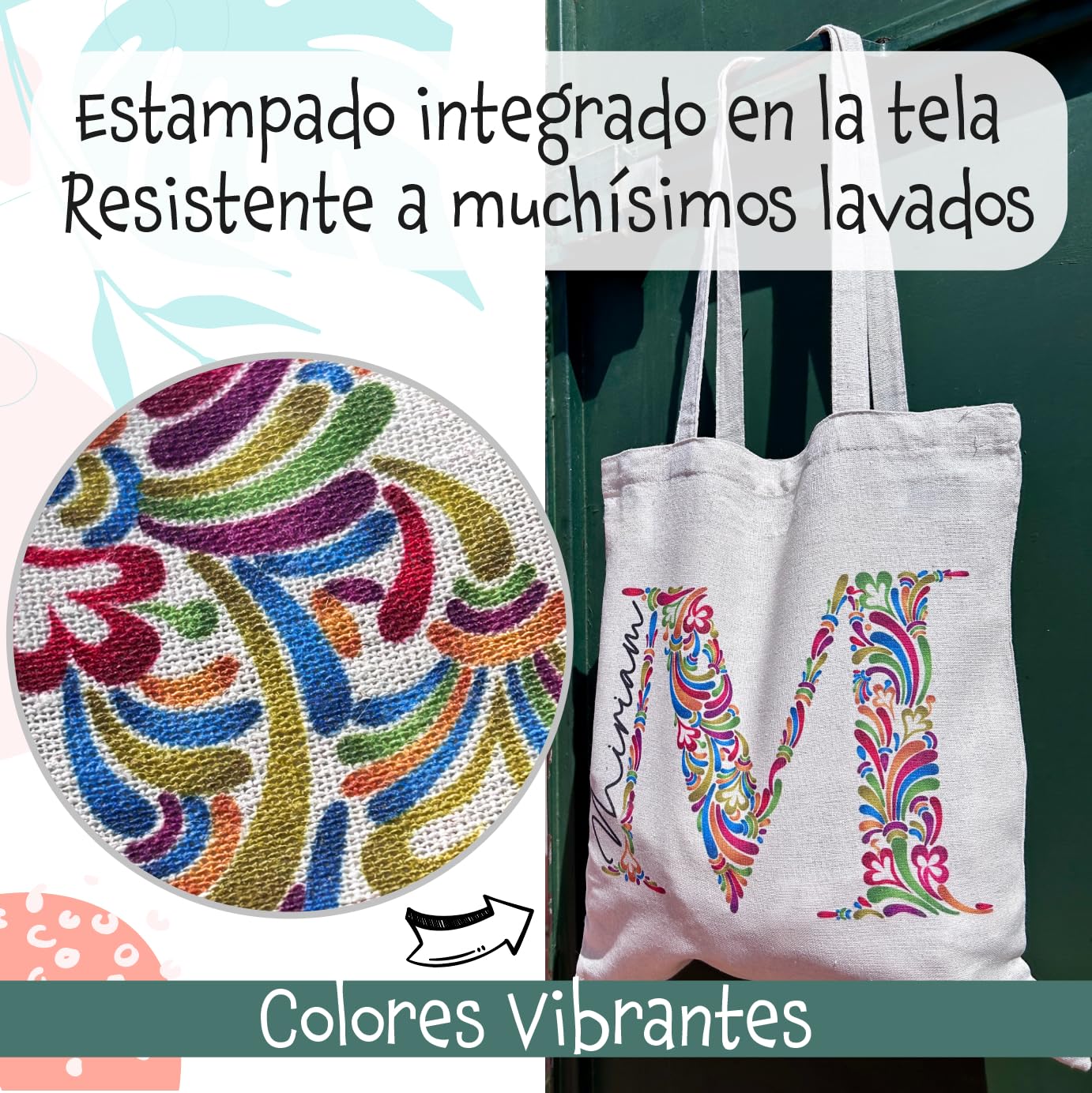 Set Regalo Personalizado Mujer – Tote Bag con Inicial y Nombre + Botella a Juego | Opción de Añadir Taza Personalizada con Mensaje y Color – Hecho a Mano en España