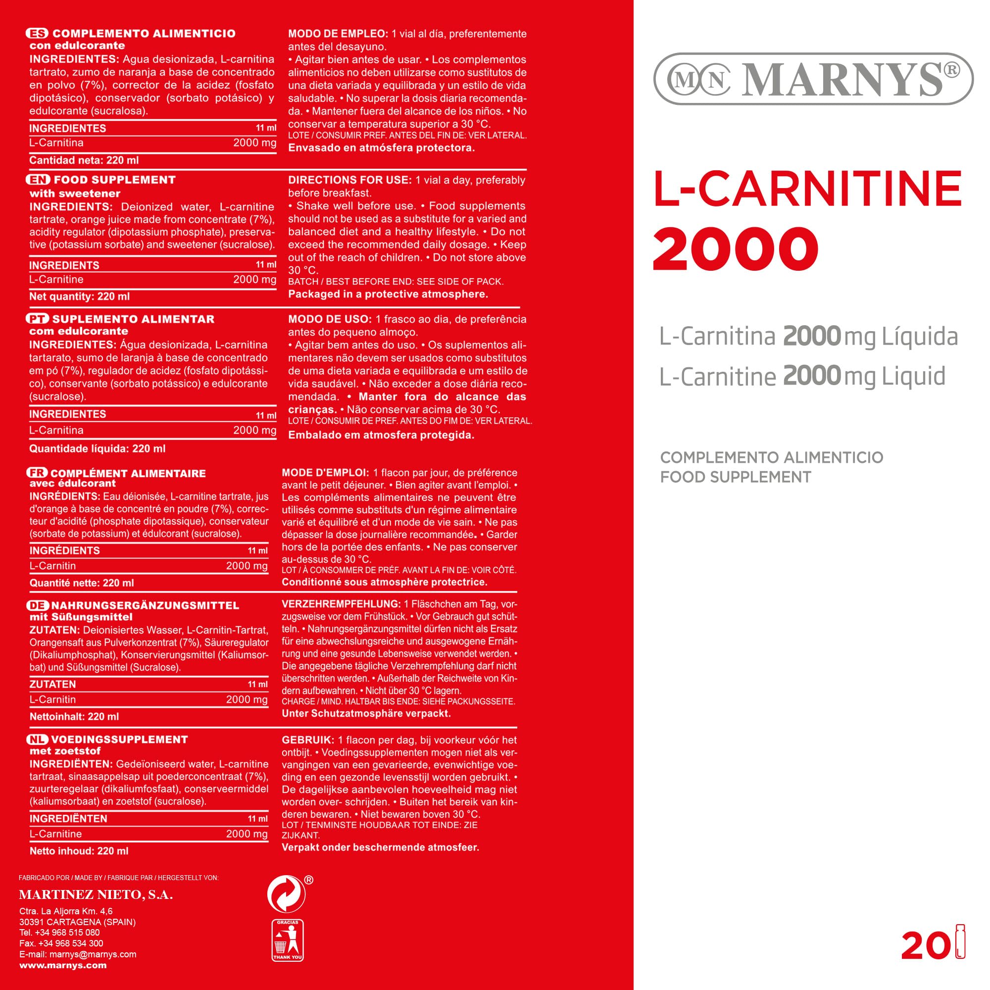 l carnitina marnys opiniones MARNYS L-Carnitina Líquida 2000mg 20 Viales : Amazon.es: Salud y cuidado  personal