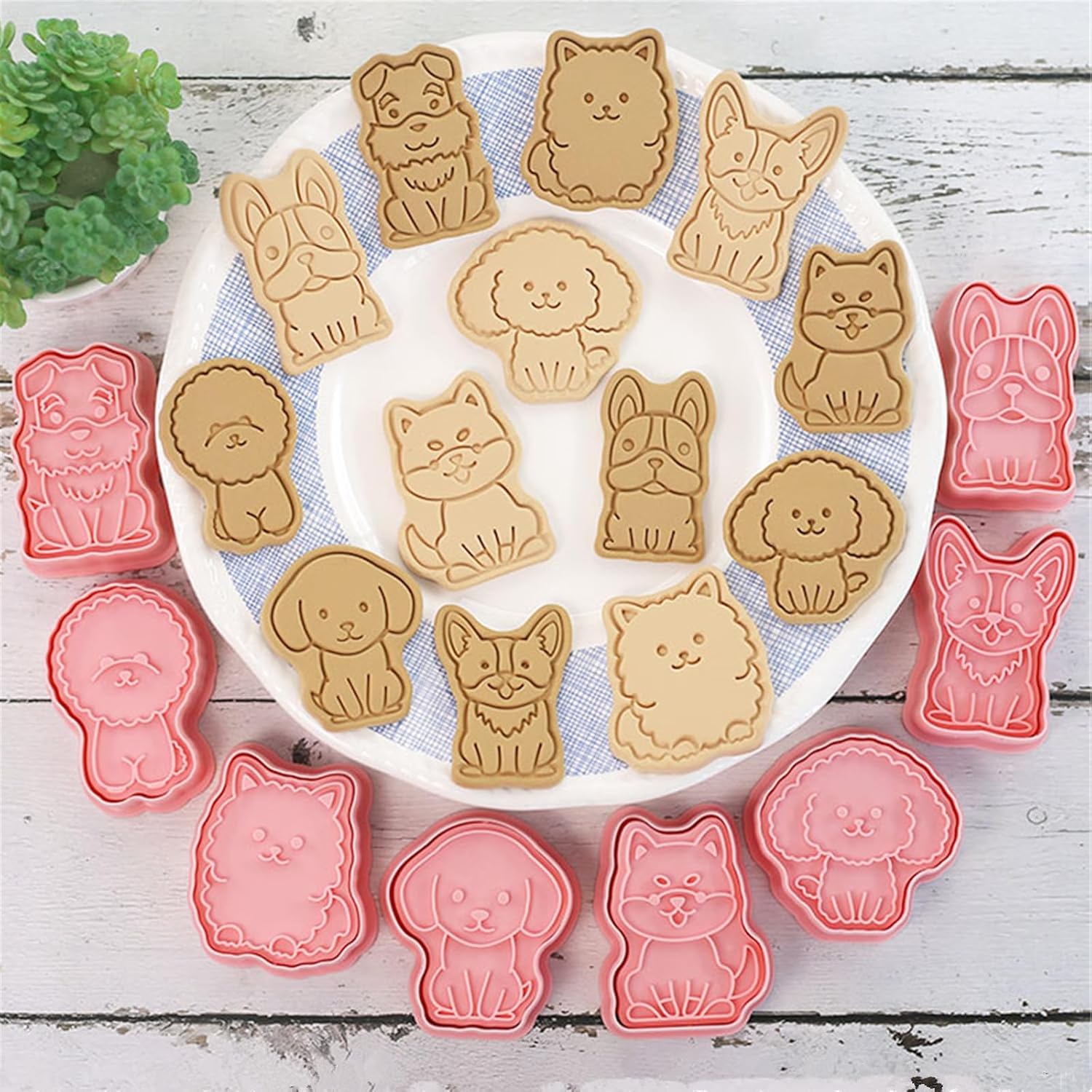 Dog Shaped Cookie Stamps Set, 8 pcs of Plastic Doggy Patterns Stamping Cookie Cutters Fondant Stampers for Baking Clay DIY - Image 7