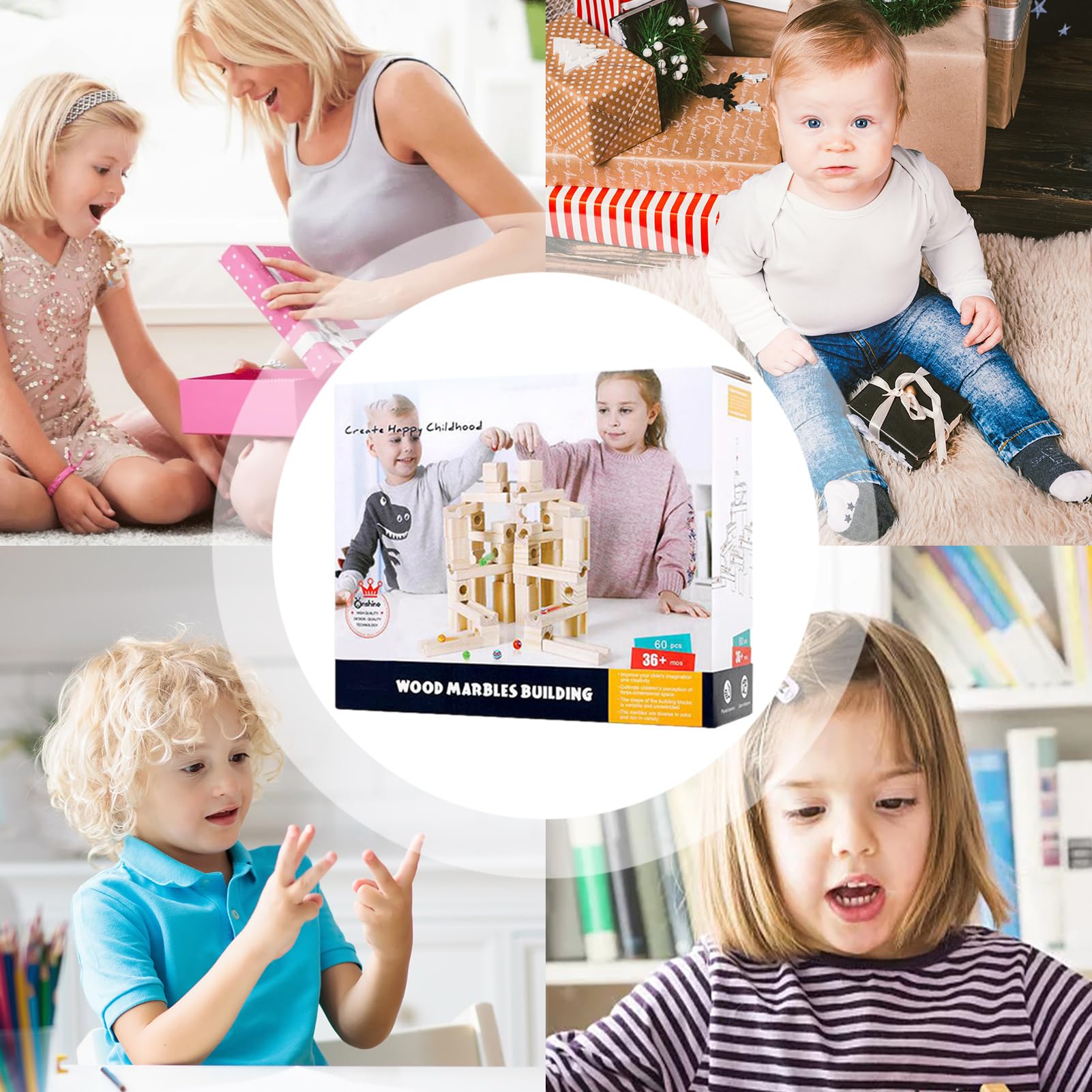 Drewniany Tor Kulkowy Gra Z Klocków Budowlanych Wspierająca Naukę STEM | Drewniana Zabawka z Torami dla Kuleczek Zawierająca 60 Kulek Dla Dzieci i Młodzieży Zabawka Edukacyjna STEM Prezent na Urod