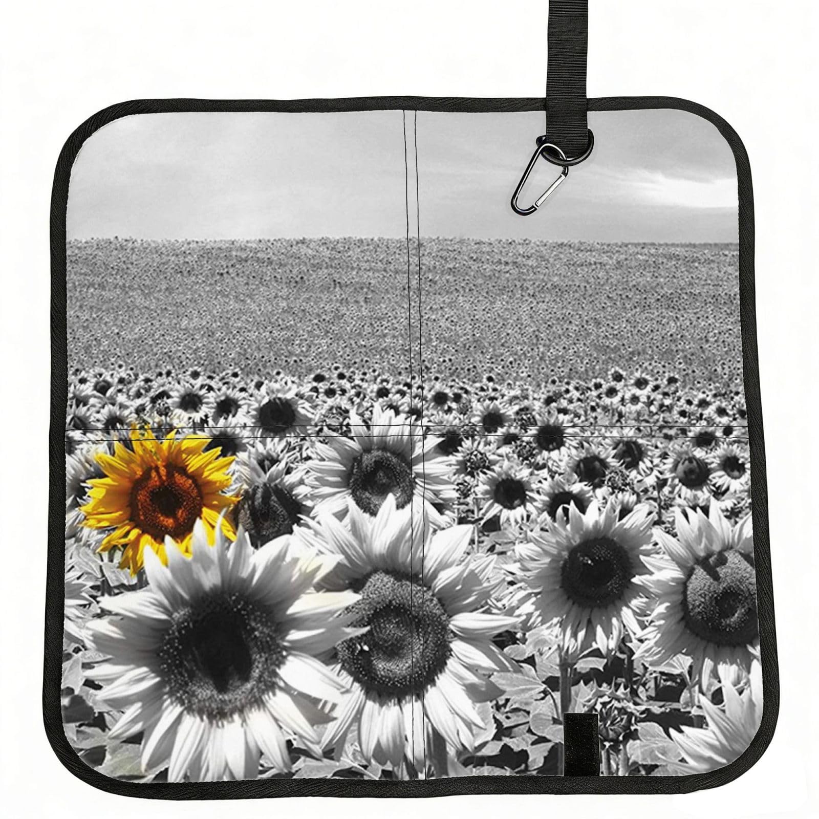 ERCgad Black And White Sunflowers Print Foldable Seat Cushion Portable Chair Pad Lightweight Travel Outdoor Office Home