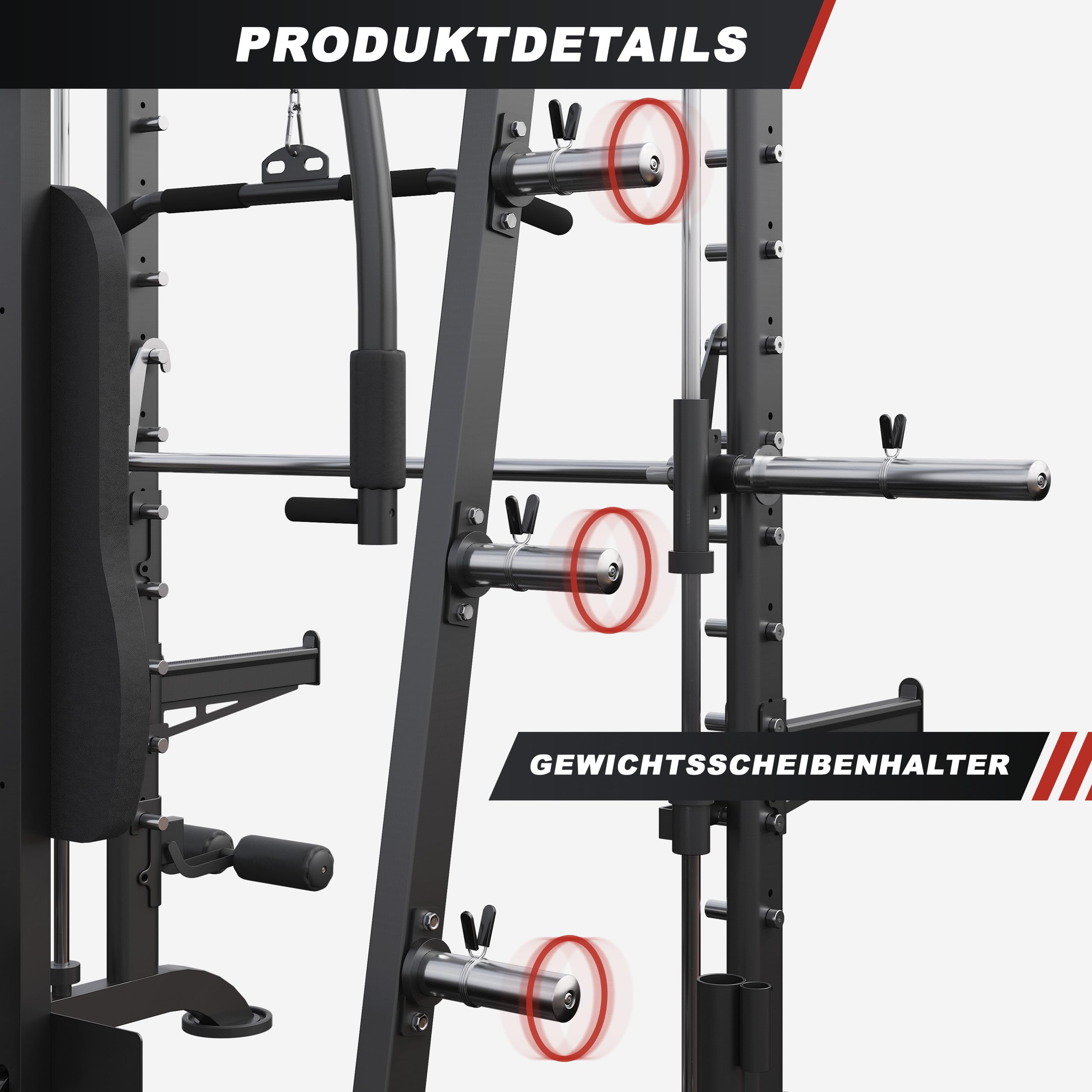 MAXXUS Kraftstation Multipresse 8.1 – Smith Machine mit Hantelbank, Butterfly, Kabelzug, Latzug, Klimmzugstation & Dip-Station, bis 250 kg für Zuhause