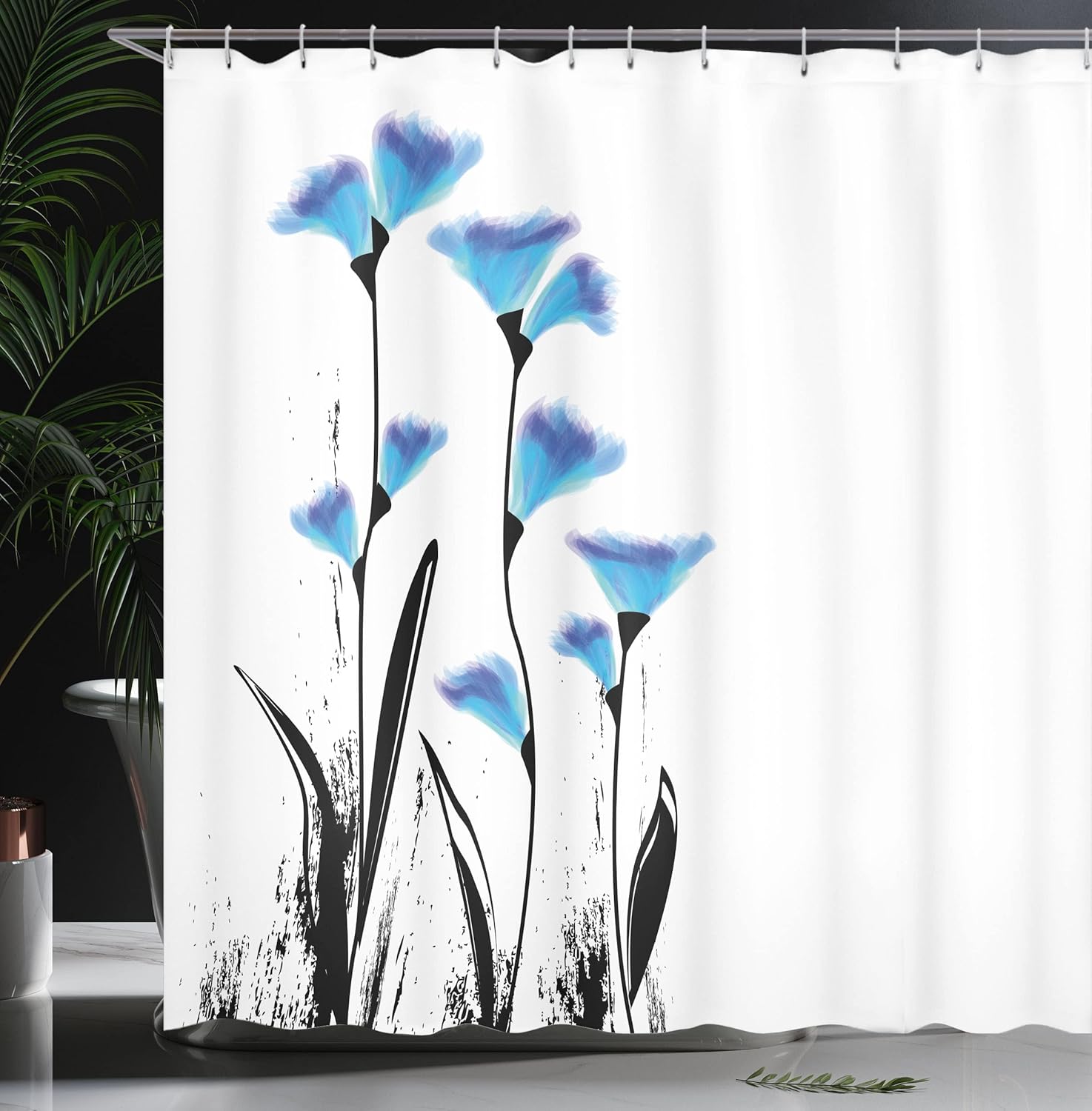 Ambesonne Floral Shower Curtain, Vector Flowers with Turkish Ottoman Tulips in The Ombre Style and Watercolored Image of an Artwork, Fabric Bathroom Decor Set with Hooks, 69" W x 75" L, Charcoal Blue
