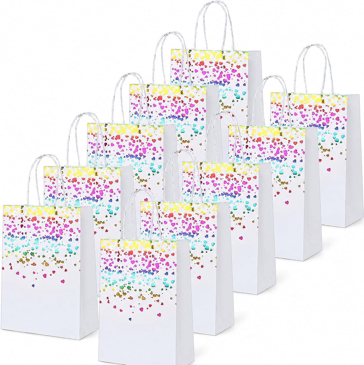 Thxutm White Paper Gift Bags with Handles, 10 Pack, 8.5 x 3 x 6.5 in