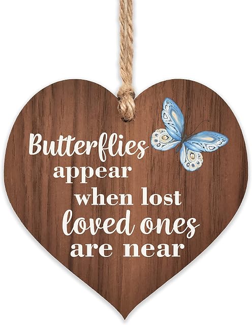 Manta Makes Butterflies Appear When Loved Ones Are Near Wooden Hanging Heart Memorial Plaque Shabby Chic Gift Sign