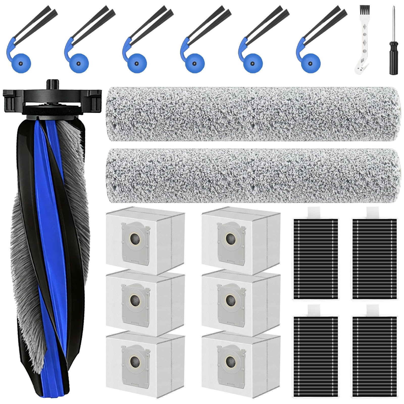 Photo 1 of 21 Pcs Replacement Parts Compatible with ECOVACS DEEBOT T90 PRO Omni/T90 Omni/X9S PRO Omni/X12 PRO Omni Robot Vacuum, include 1 Main Brush, 6 Dust Bag, 4 Filter, 2 Roller Mop, 6 Side Brush, 2 Tools