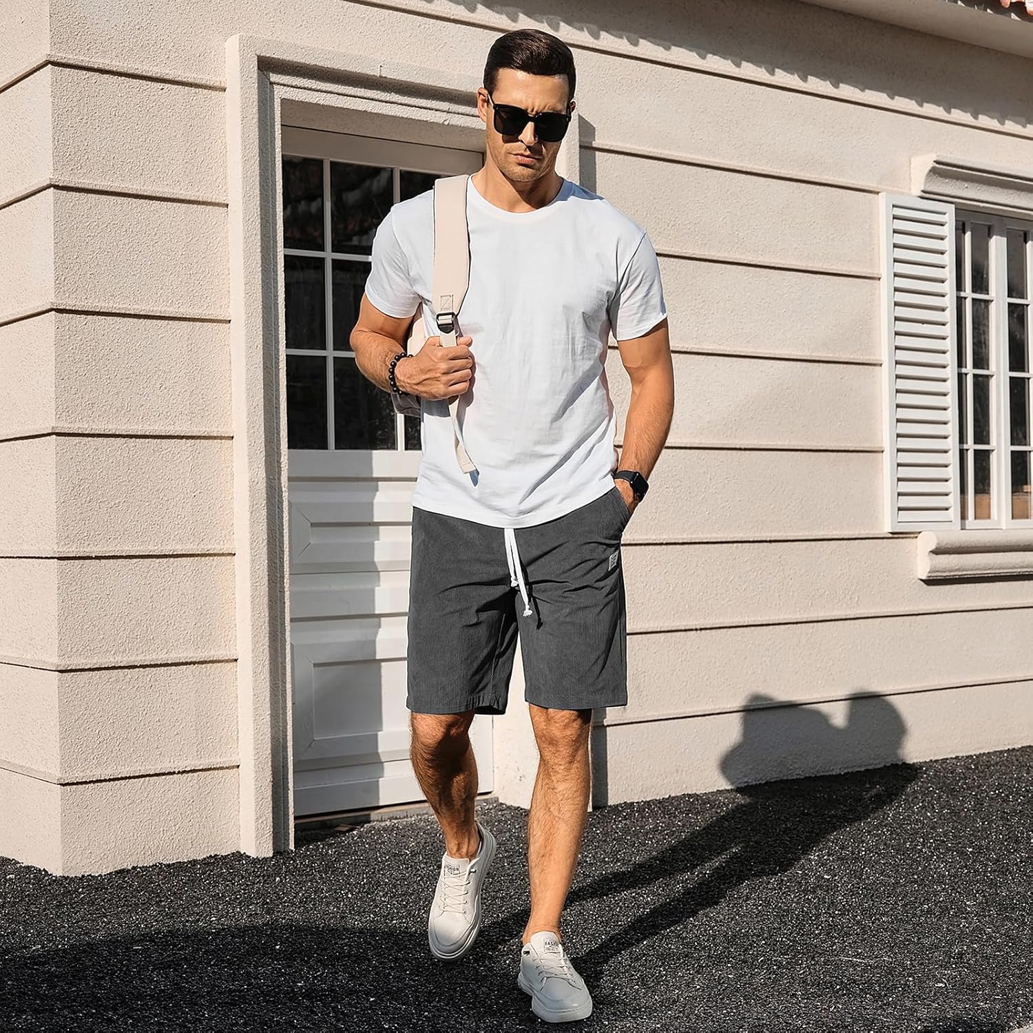 HOTake Mens Corduroy Shorts Casual 7 Inch Elastic Waist Drawstring Summer Beach Loose Fit Shorts Large Gray image 5 of 6 B0DRY53ZXW