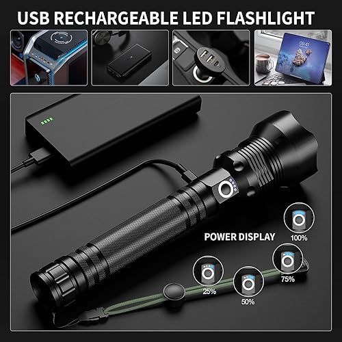 Miniatura 4 de Linterna LED recargable de 990,000 lúmenes altos, luces de flash de mano superbrillantes, linterna táctica grande para exteriores con 5 modos