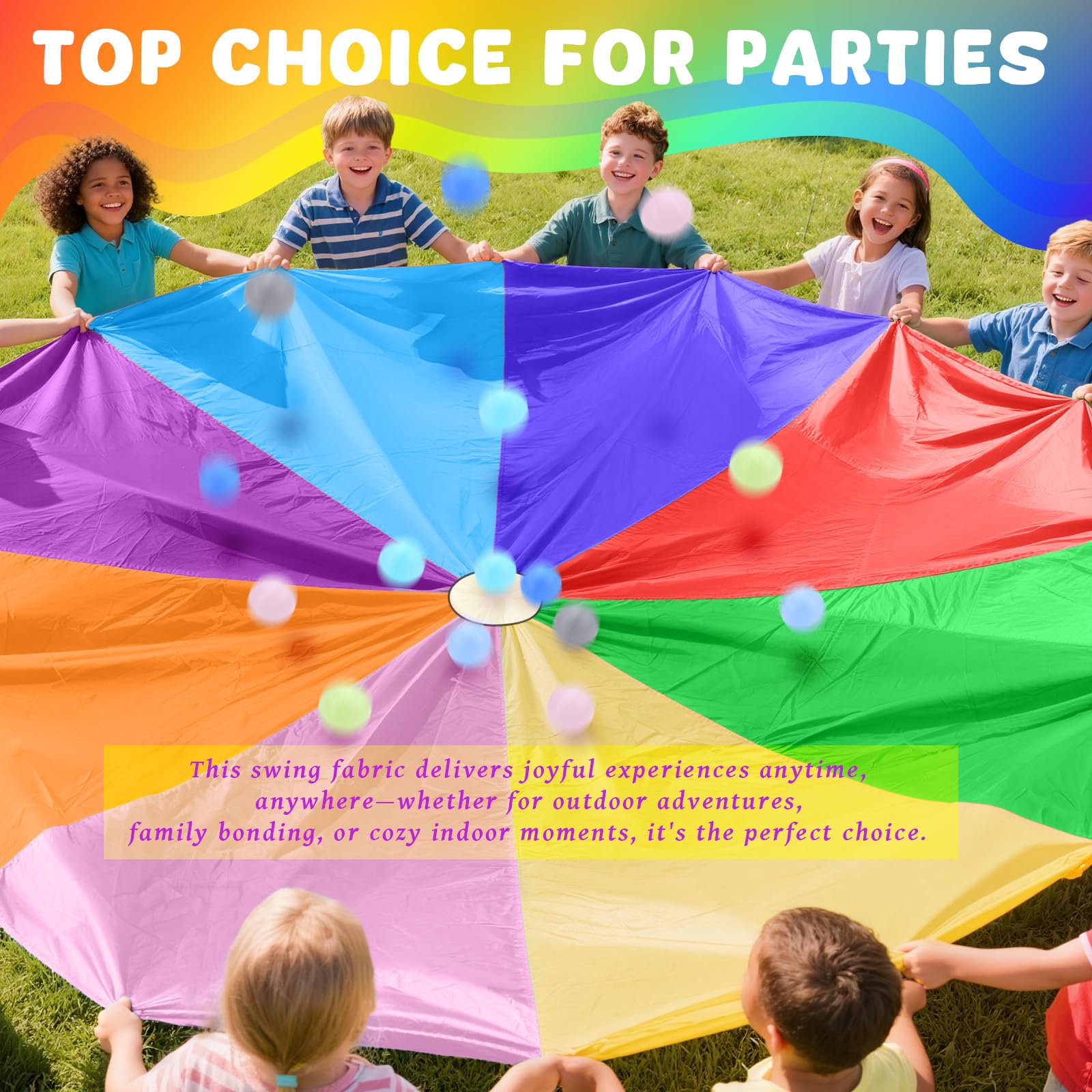 Paracaidas Infantil con 20 Bolas Paracaidas Ø300 cm - Juegos Grupales de Interior y Exterior para Escuelas y Fiestas de Cumpleaños Infantiles (Diámetro 300 cm)