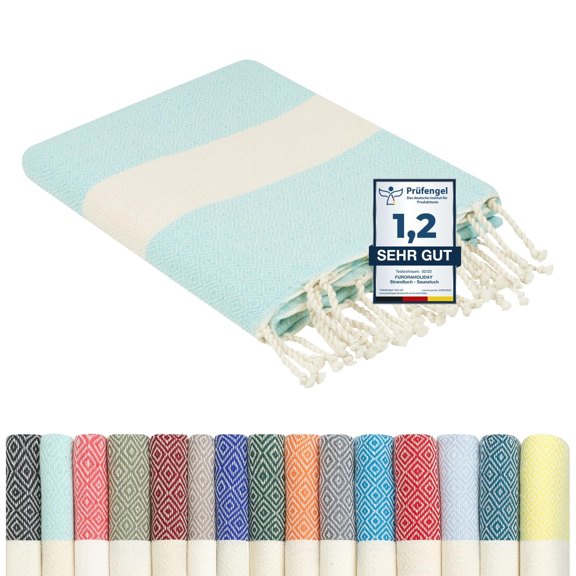 furora Holiday Strandtuch groß 100x200 cm: Baumwolle, leicht lang dünn kompakt - Premium Qualität | Hamamtuch Saunatuch, Fouta Strandhandtuch XXL | Damen & Herren Badetuch Stranddecke Picknickdecke