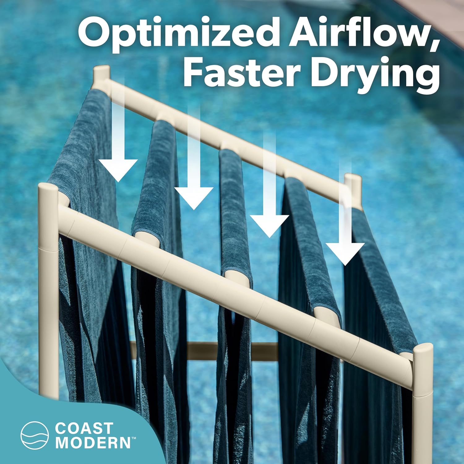Coast Modern Pool Towel Rack – Choose Your Color - Outdoor & Indoor 5 Beach Towel PVC Drying Rack