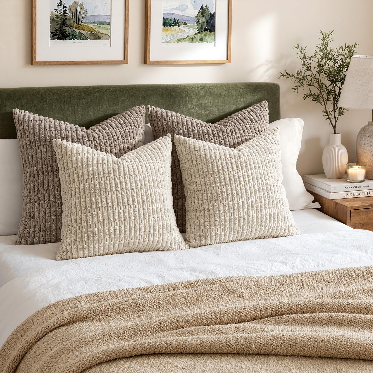 MIULEE Pack of 2 Corduroy Decorative Throw Pillow Covers 20x20 Inch Soft Boho St — product photo